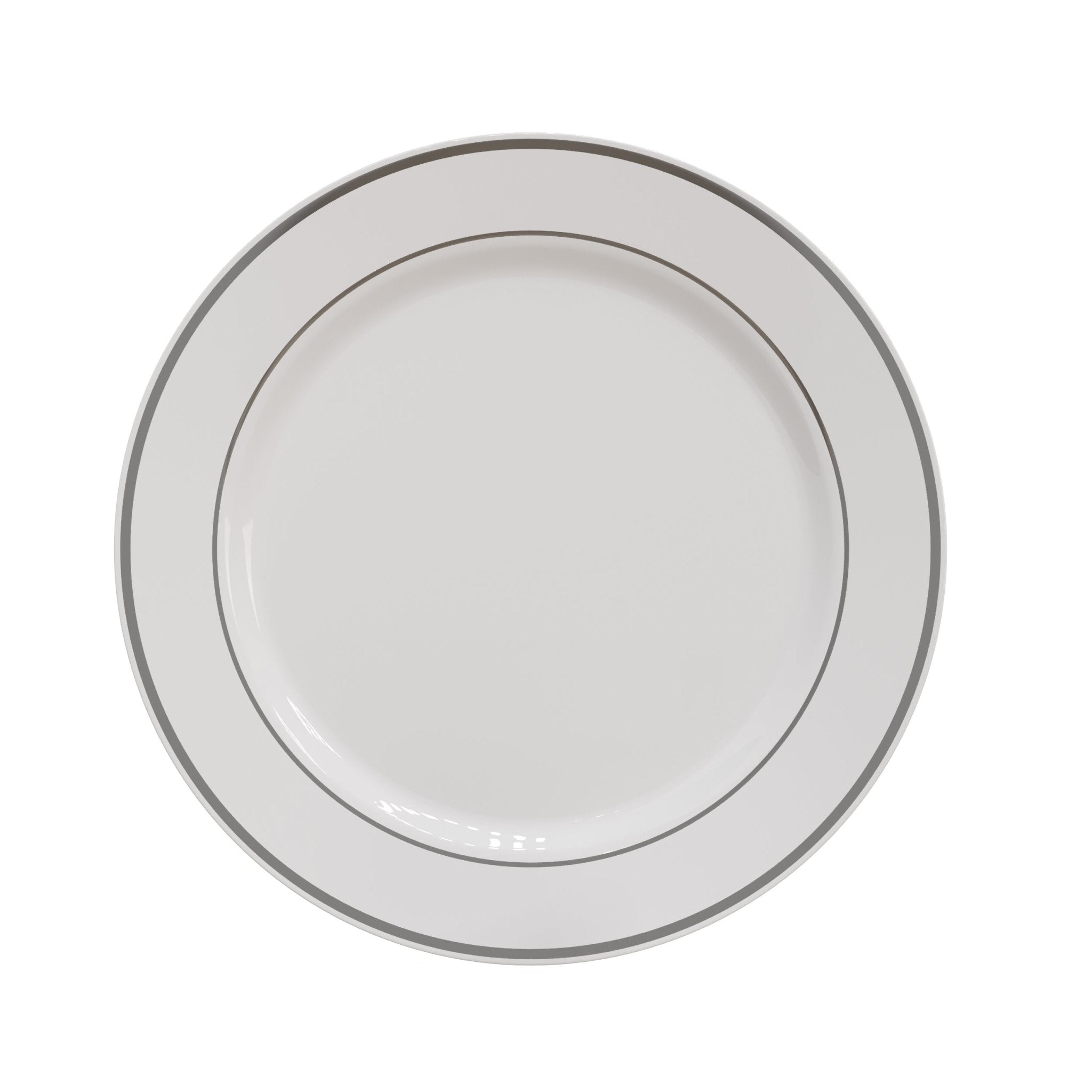 10.25" White/Silver Line Design Plastic Plates (120 Count)
