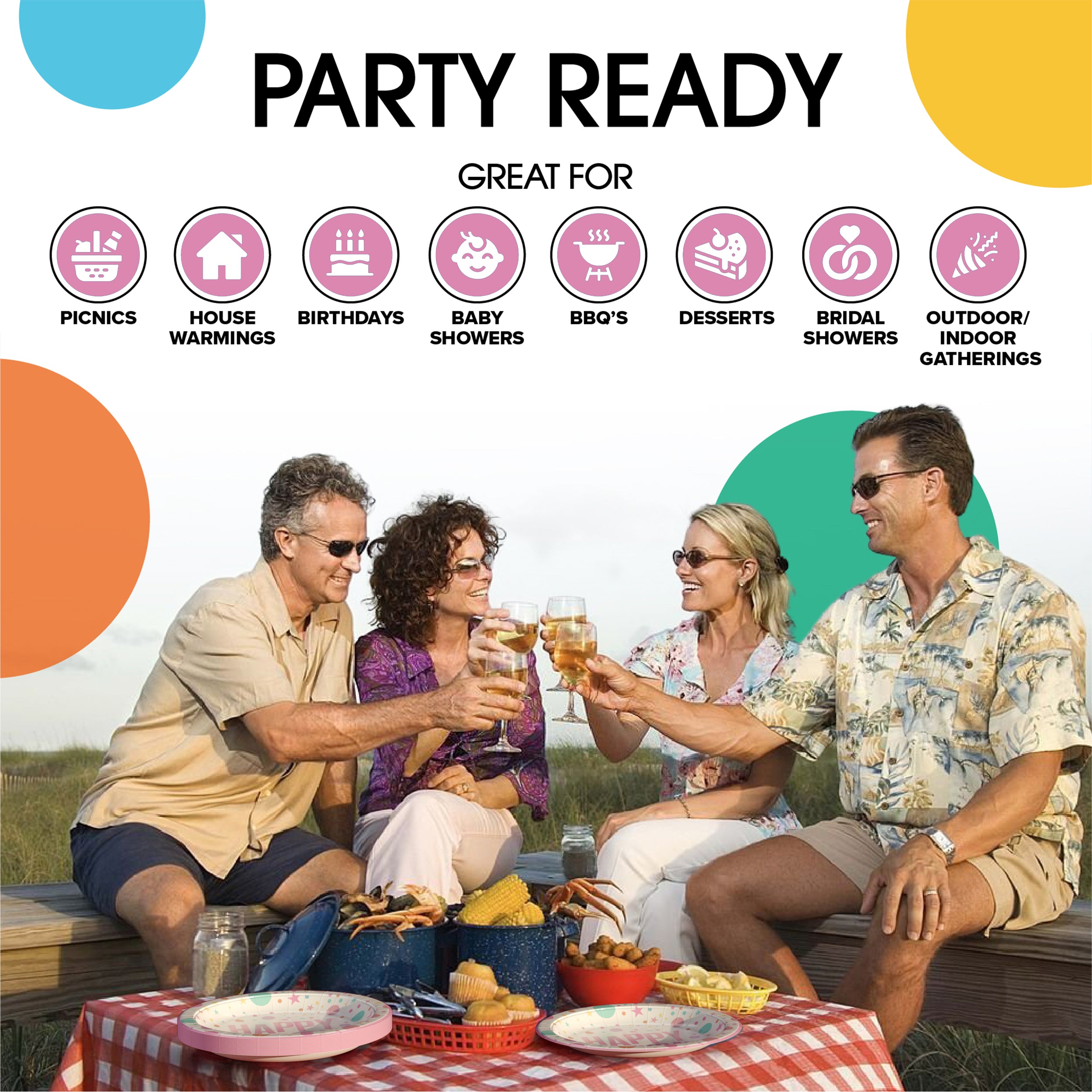 9 In. Pink Birthday Print Paper Plates | 500 Count