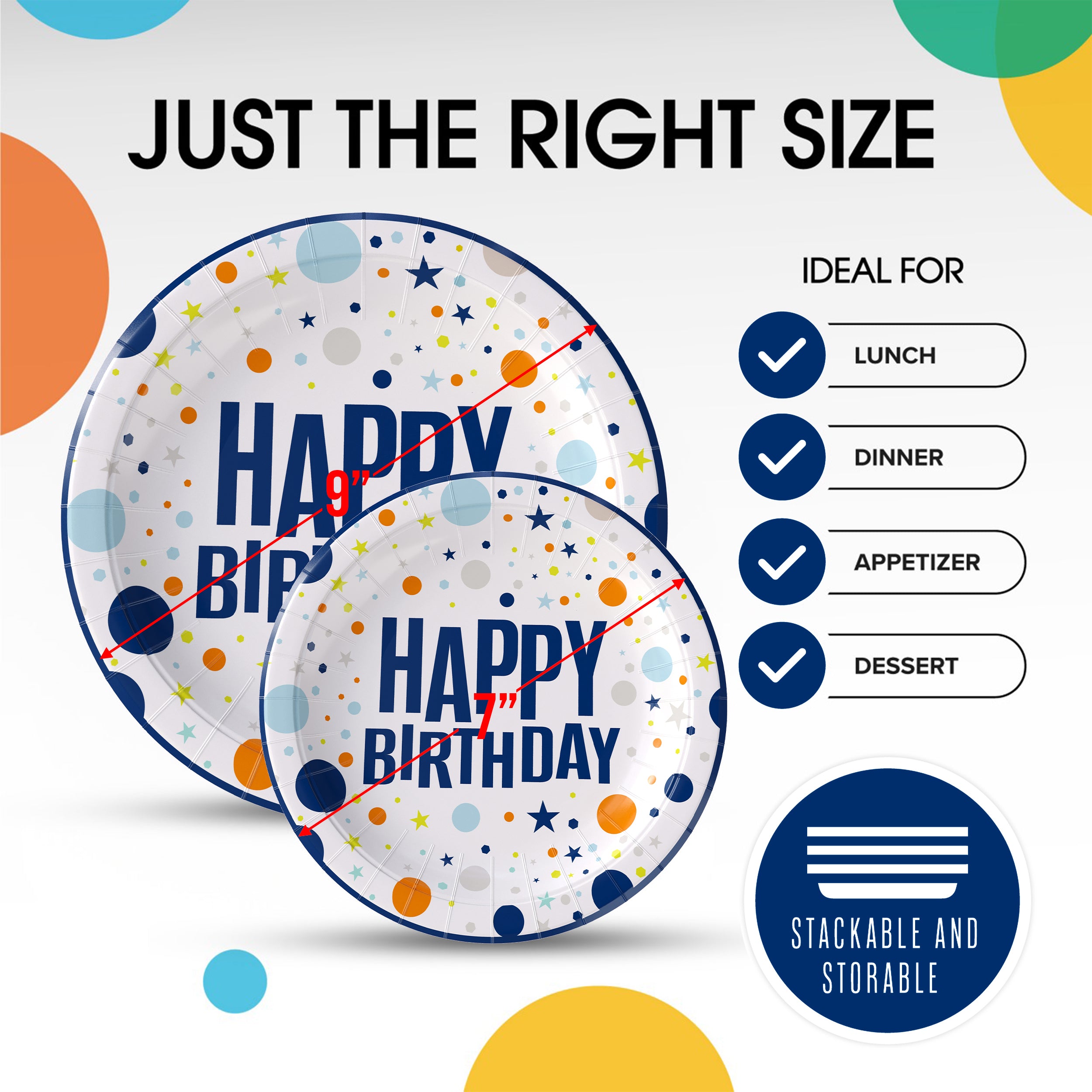 7 In. Blue Birthday Print Paper Plates | 500 Count