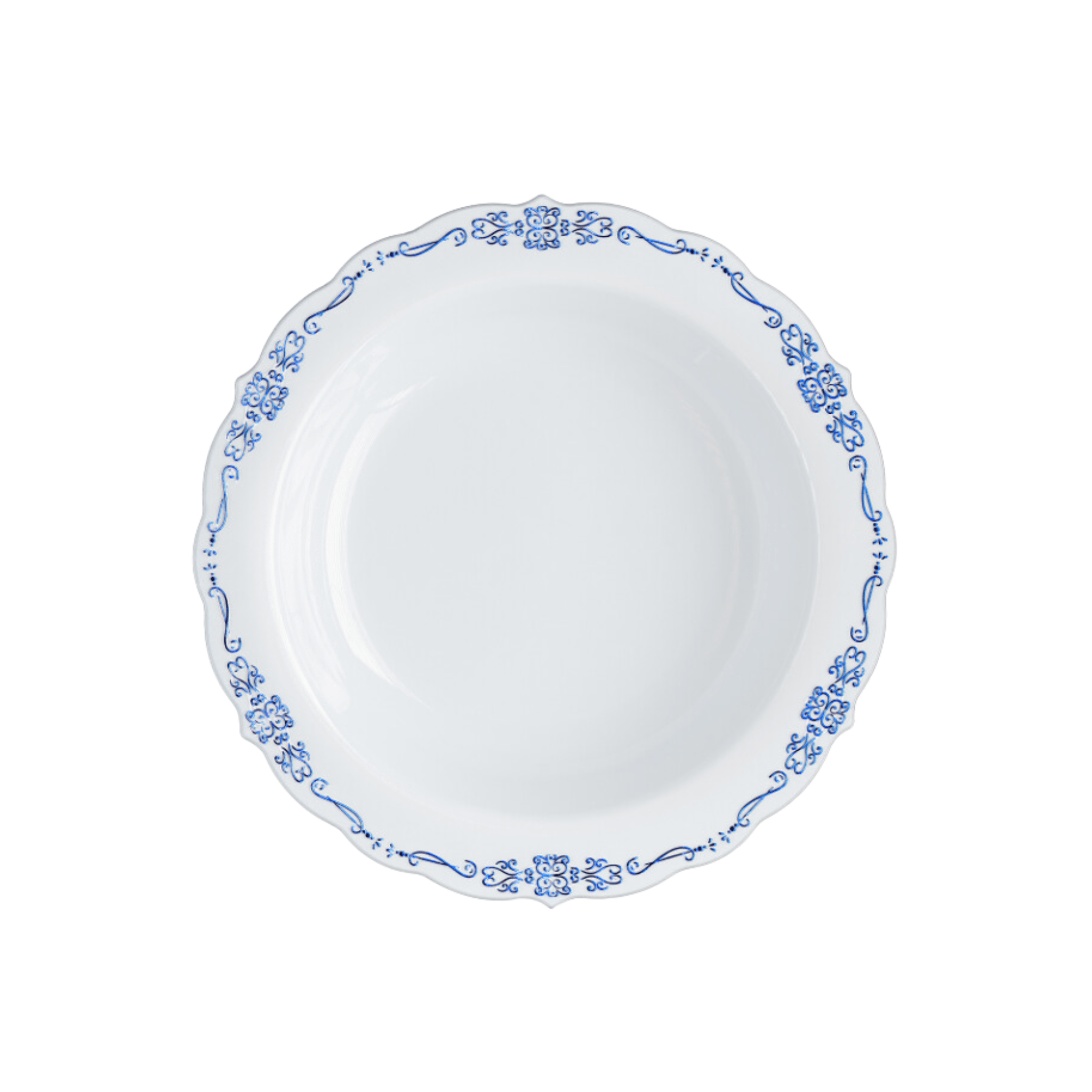 12 oz. White / Navy Victorian Design Plastic Bowls (120 Count)