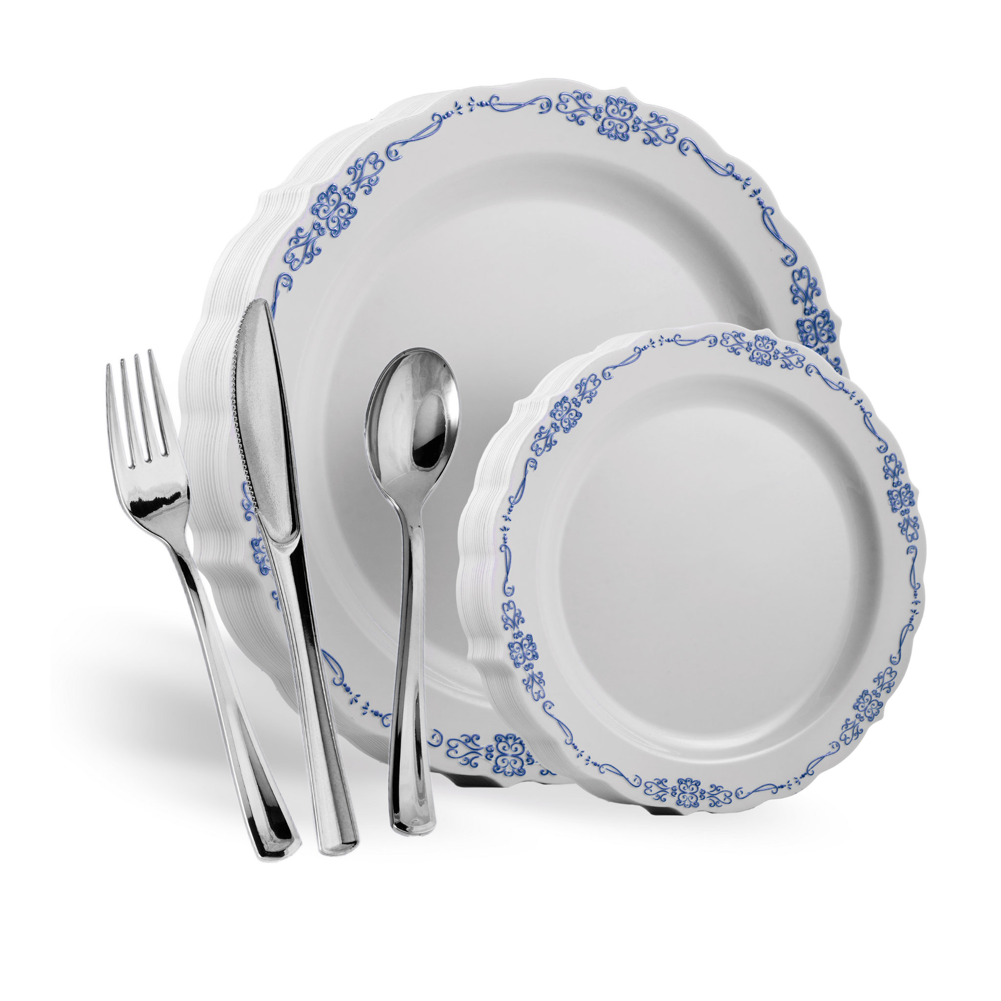 240 Piece Navy & White Victorian Combo Set | Serves 40 Guests