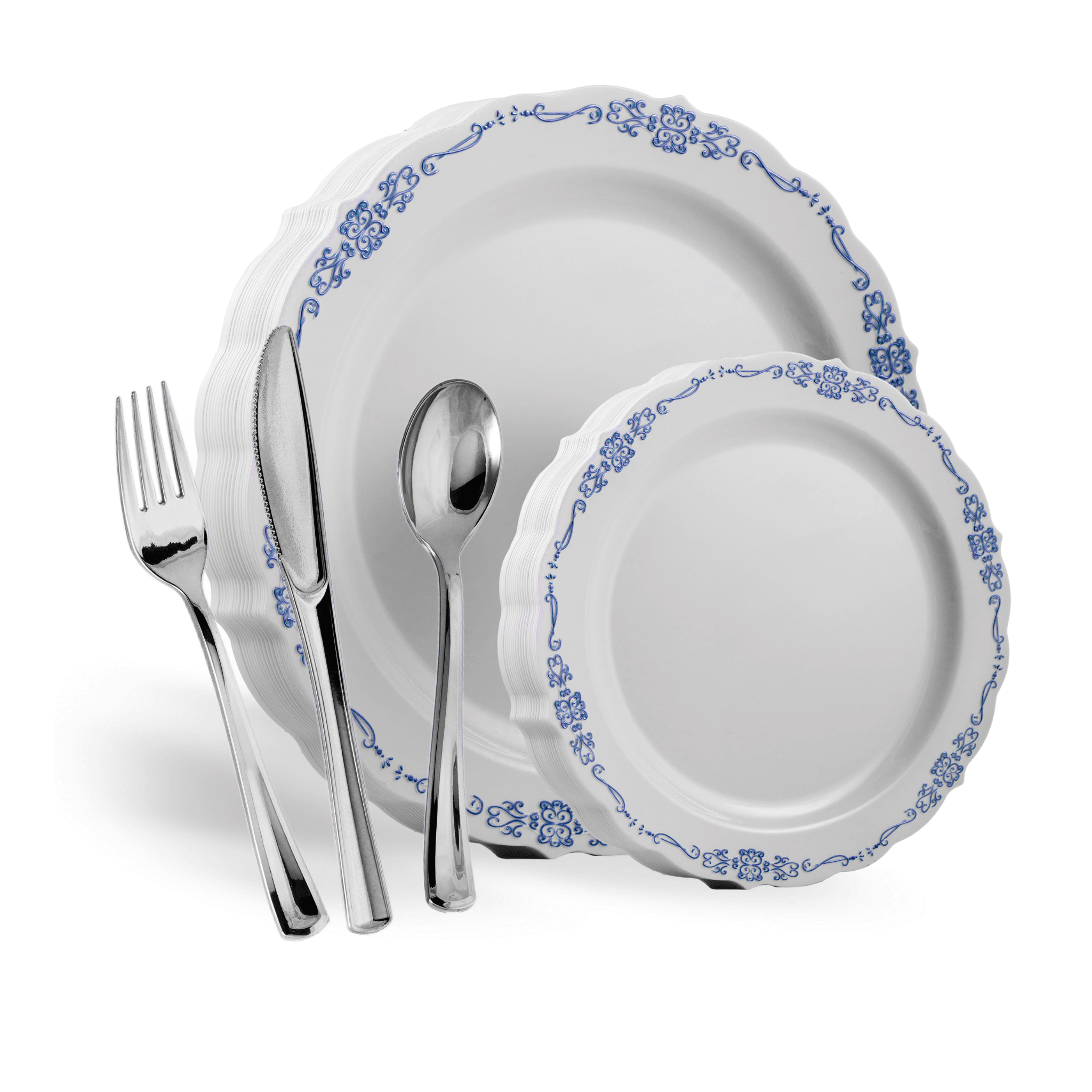 140 Piece White/Navy Victorian Combo Set | Serves 20 Guests