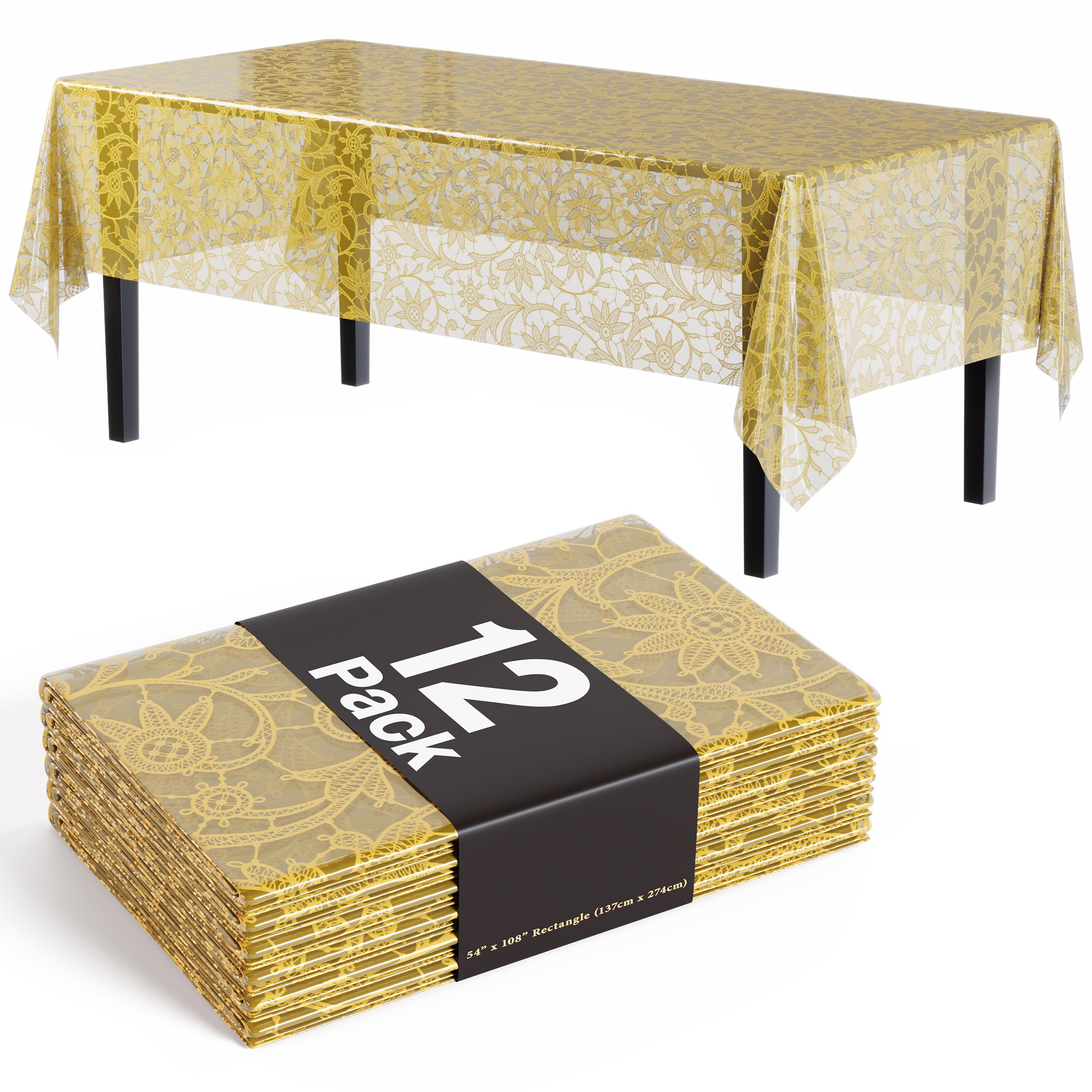 Premium Gold Lace Plastic Tablecloth | 12 Count