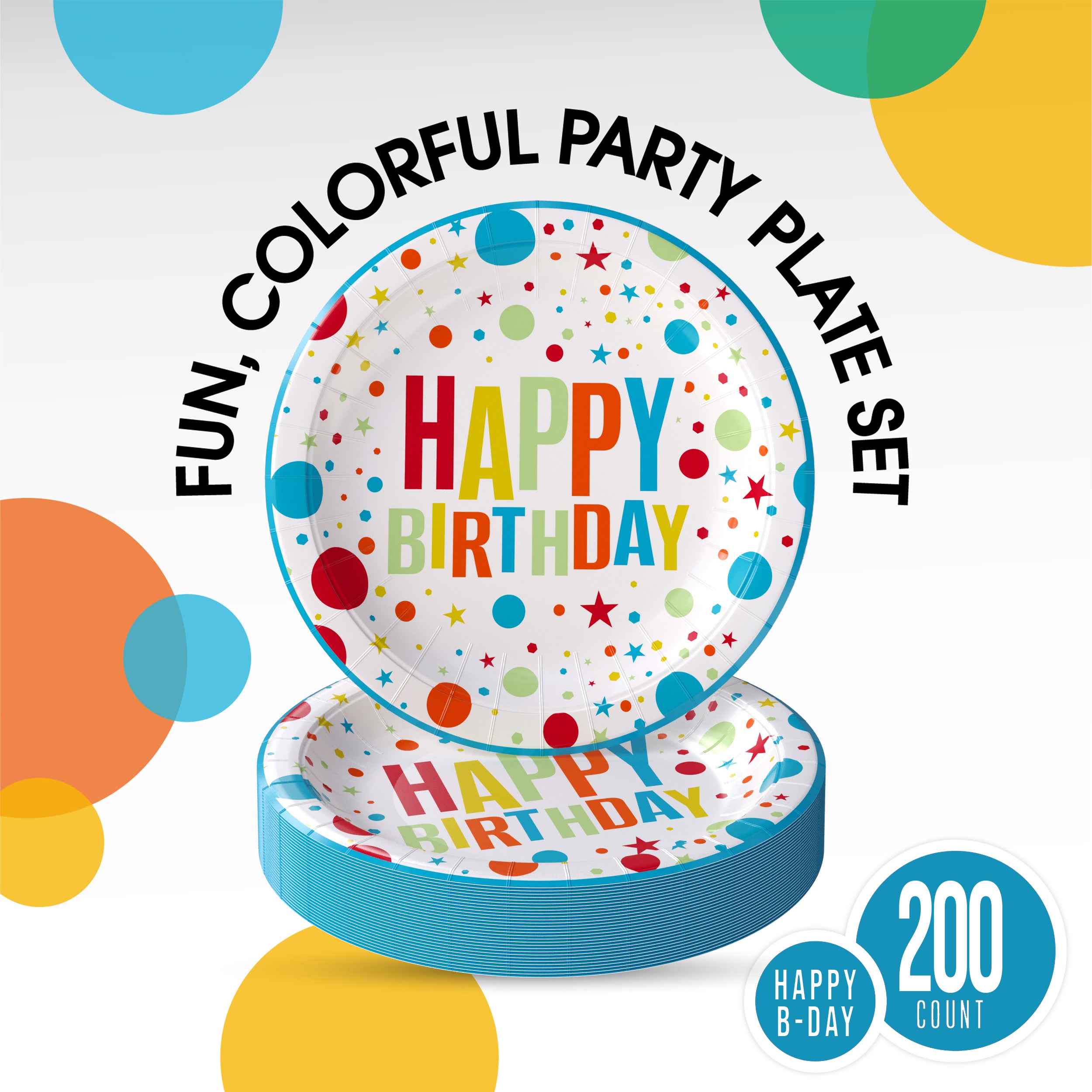 9 In. Blue Birthday Print Paper Plates | 500 Count