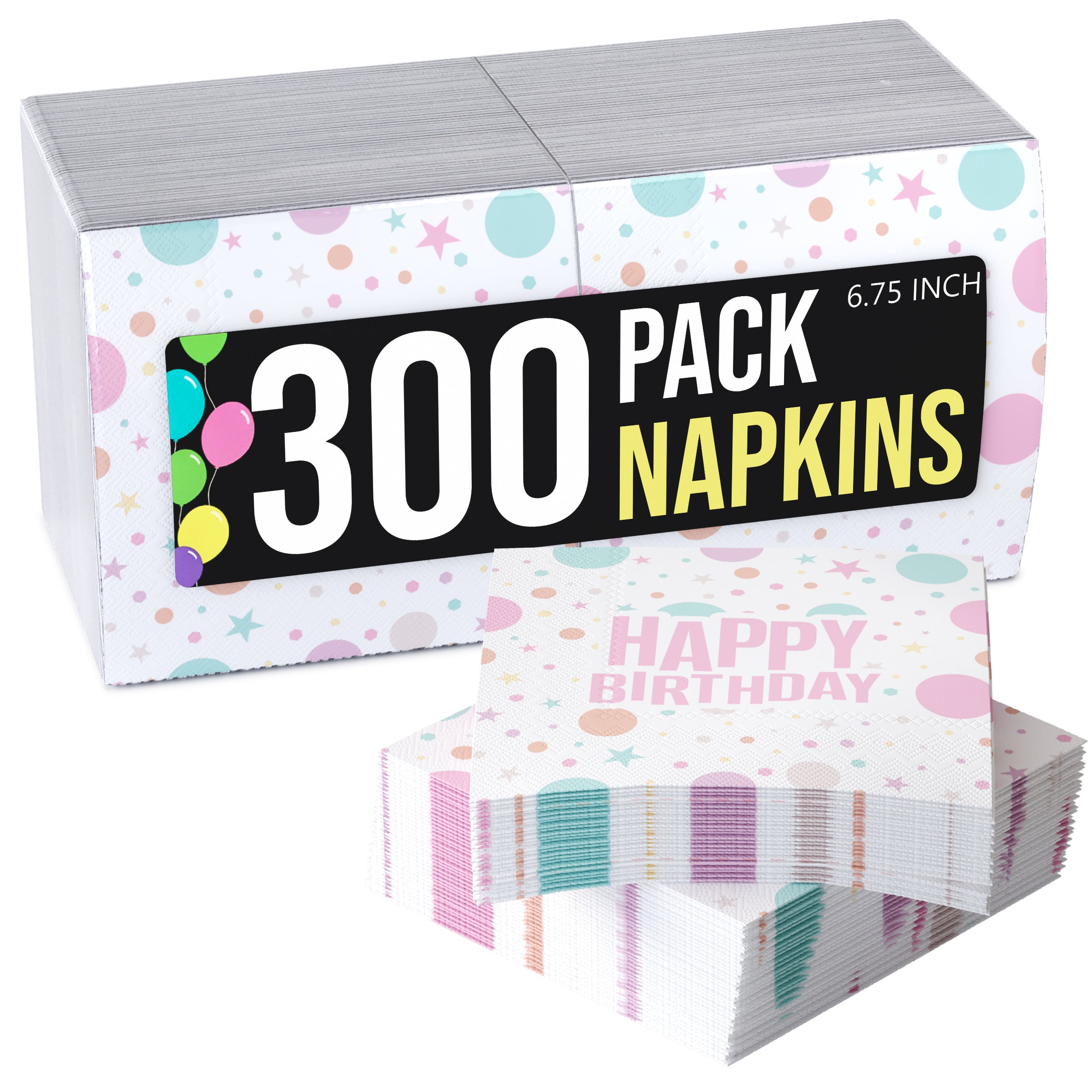 Pink Birthday Print Luncheon Napkins | 300 Count