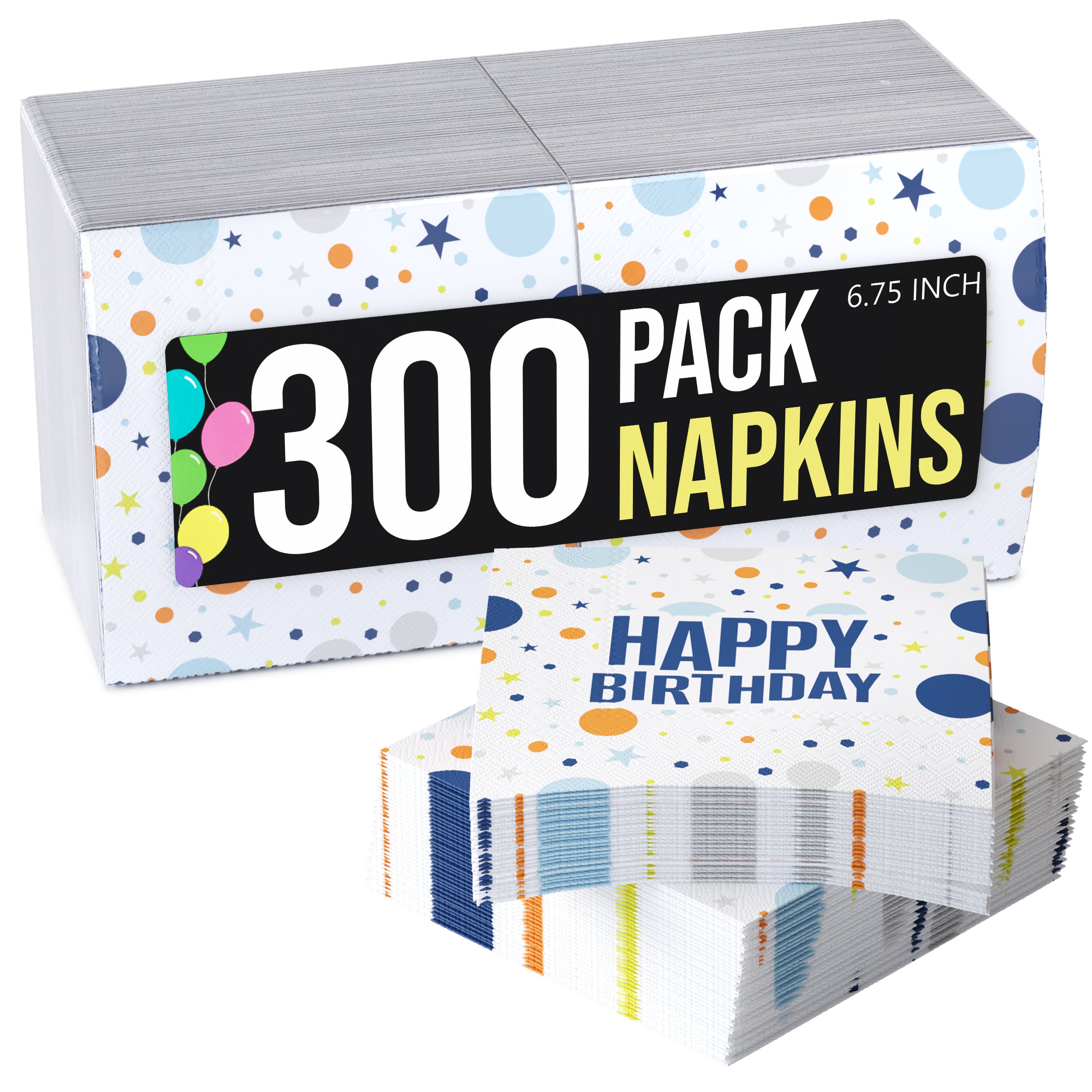 Blue Birthday Print Luncheon Napkins | 300 Count