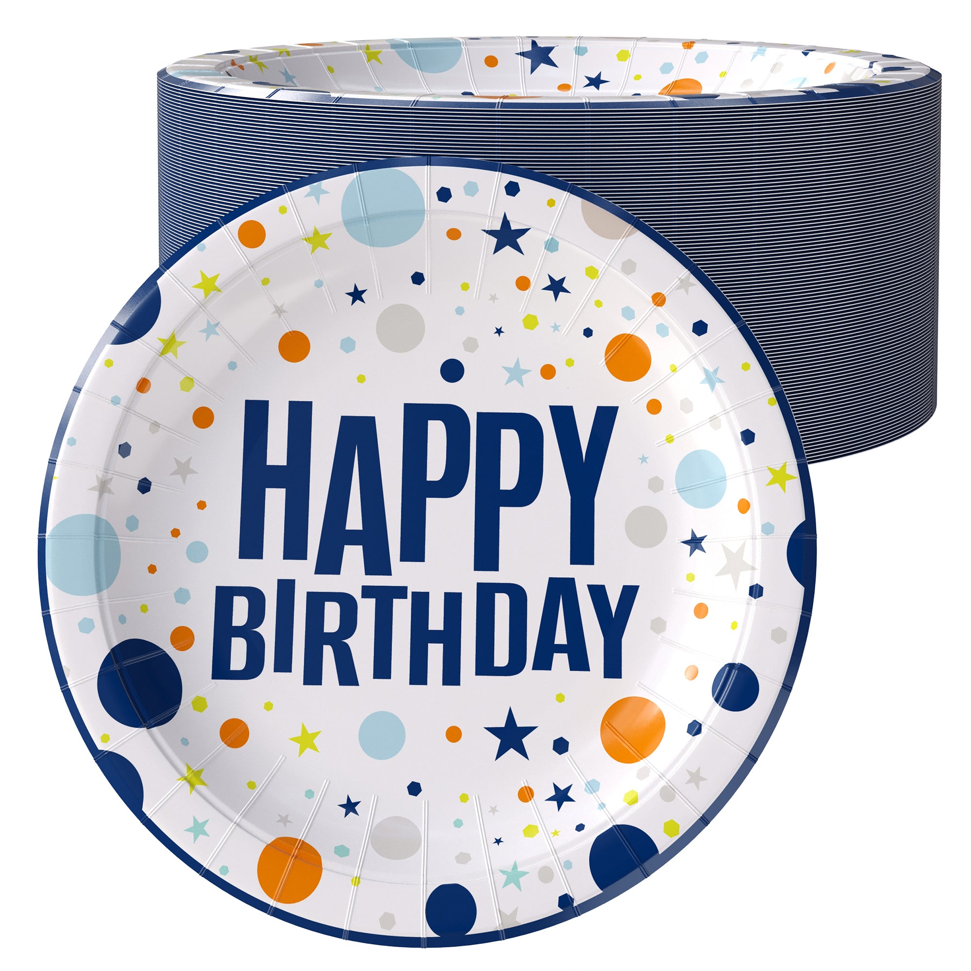 7 In. Blue Birthday Print Paper Plates | 500 Count