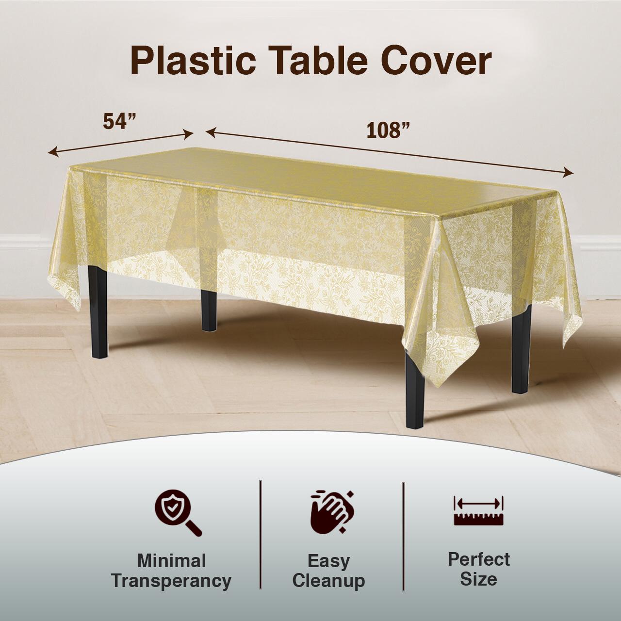 Gold Floral Printed Plastic Tablecloth | 48 Count