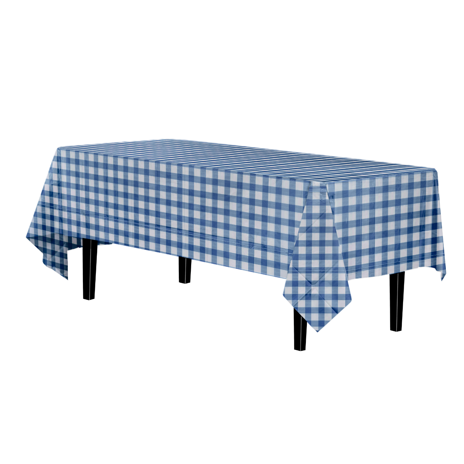 Blue Gingham Plastic Table Cloth | 48 Count
