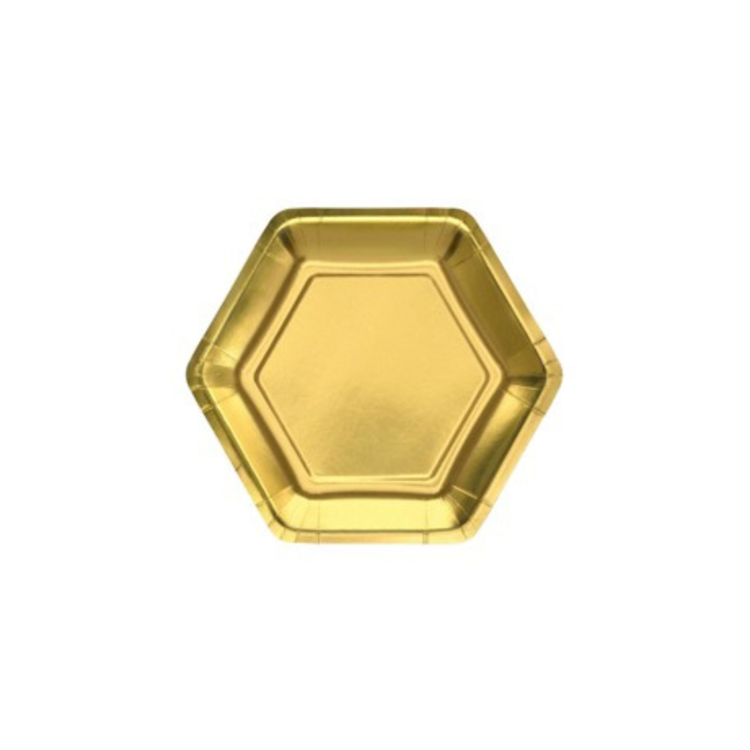 7 In. Reflective Gold Hexagon Paper Snack Plates | 960