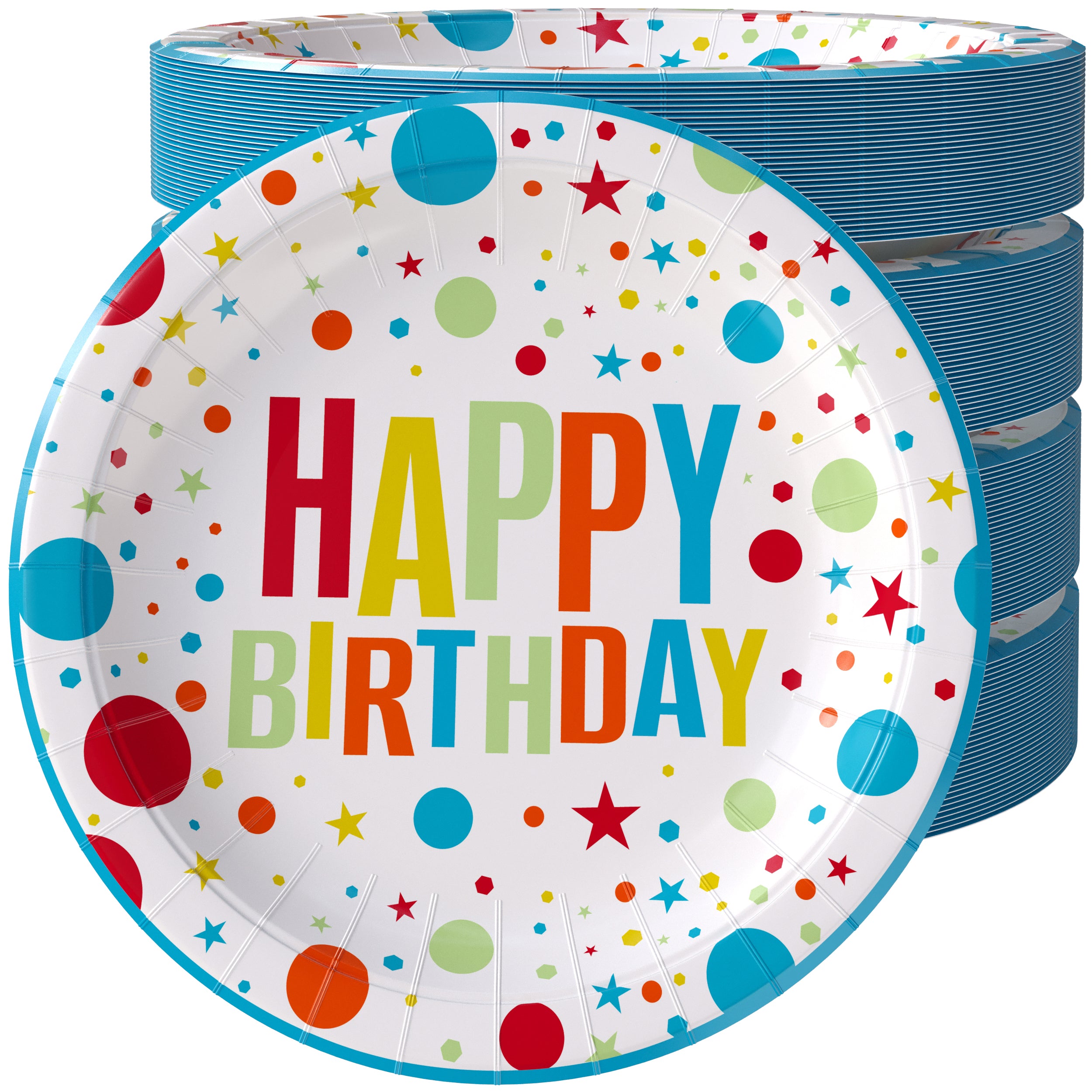 9 In. Blue Birthday Print Paper Plates | 500 Count
