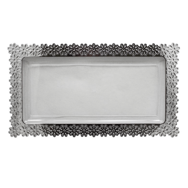 8" x 15" | Silver Edged Plastic Flower Tray | 48 Count