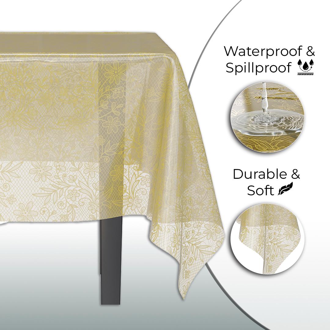 Premium Gold Floral Plastic Tablecloth | 12 Count