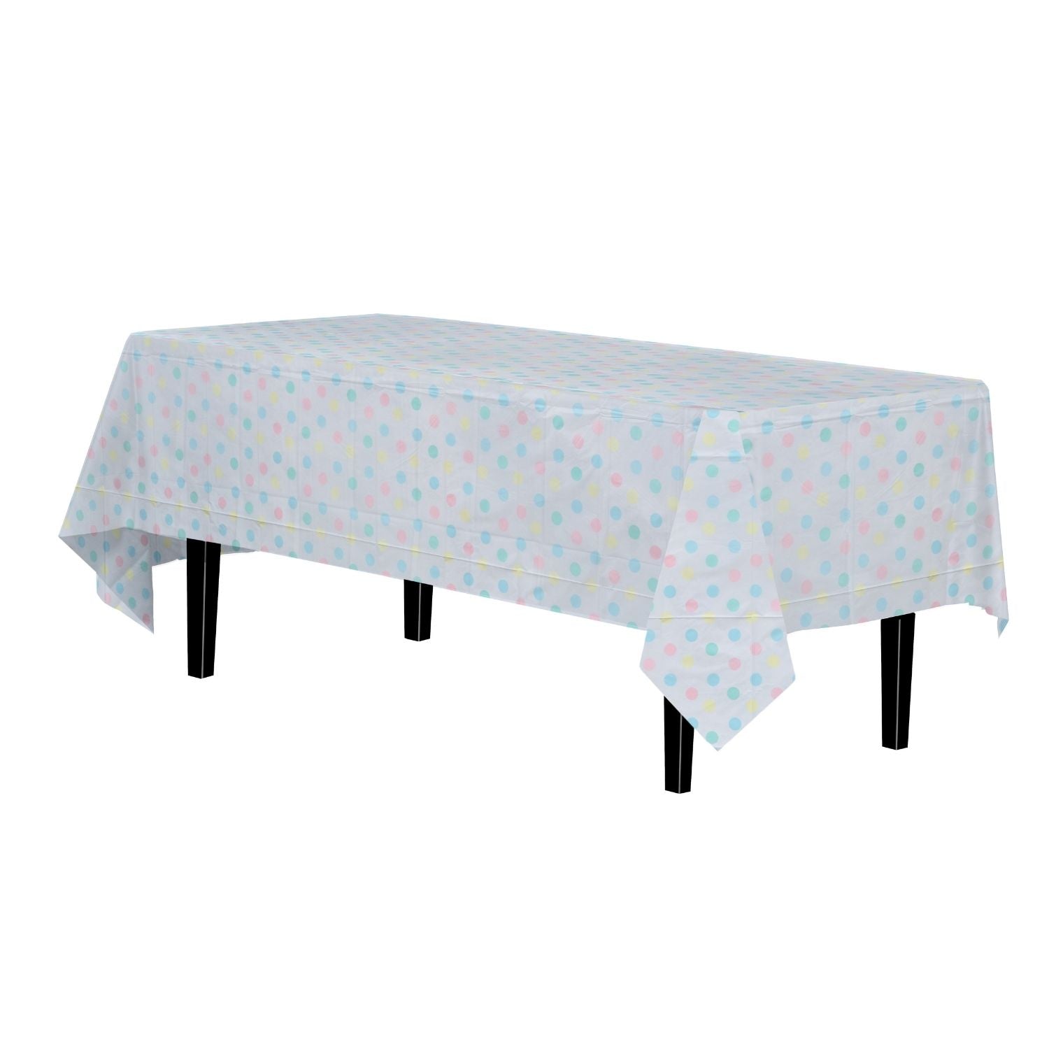 Pastel Polka Dot Printed Plastic Tablecloth | 48 Count