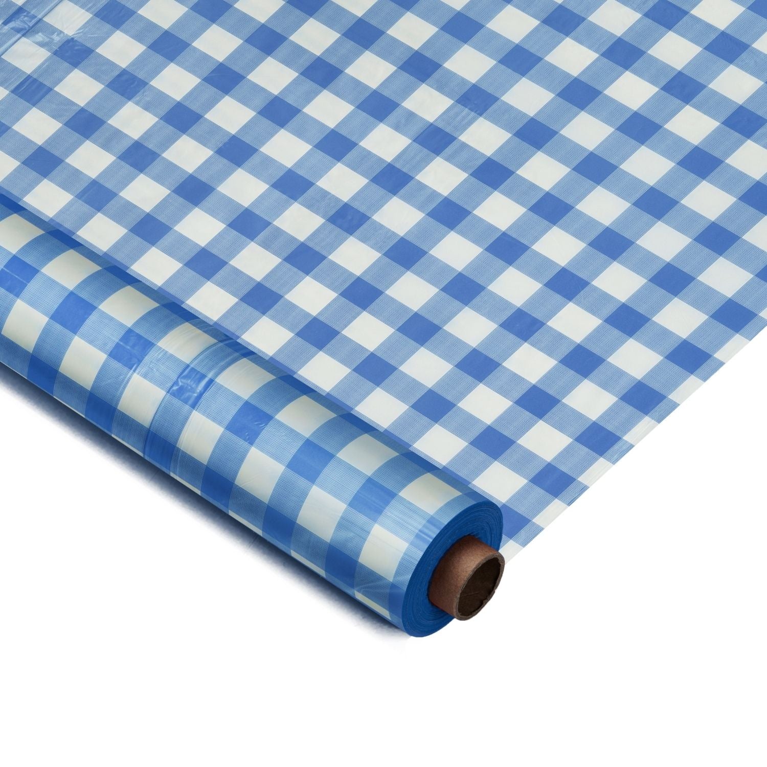 40 In. X 100 Ft. Premium Blue Gingham Plastic Table Roll | 6 Pack