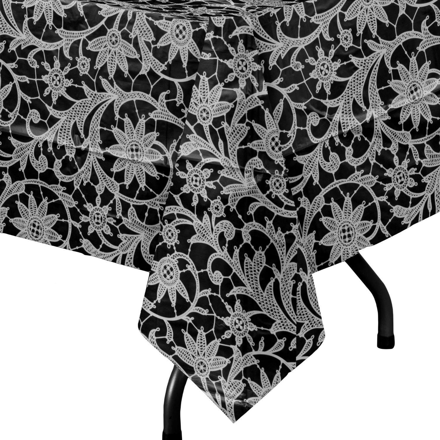 Silver Lace Printed Plastic Tablecloth | 48 Count