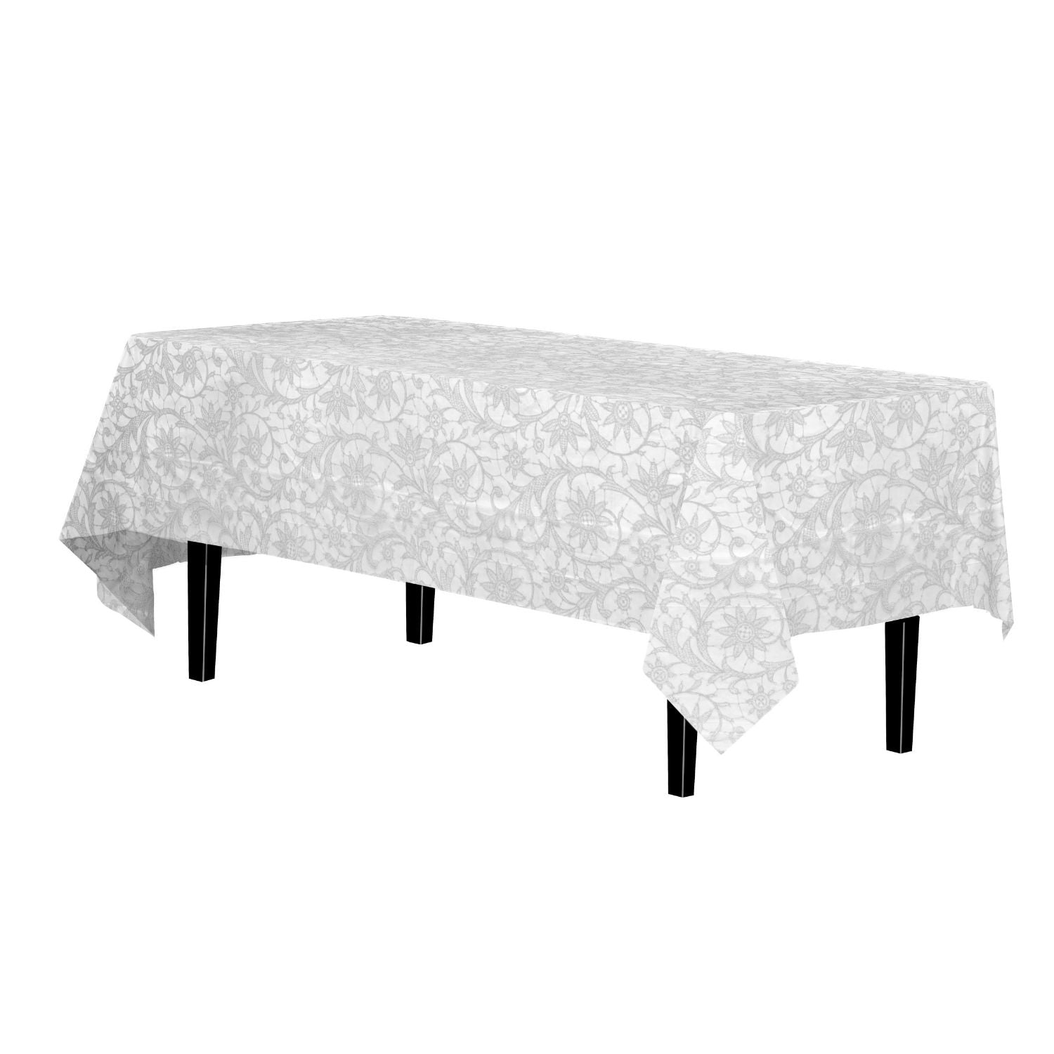 White Lace Printed Plastic Tablecloth | 48 Count