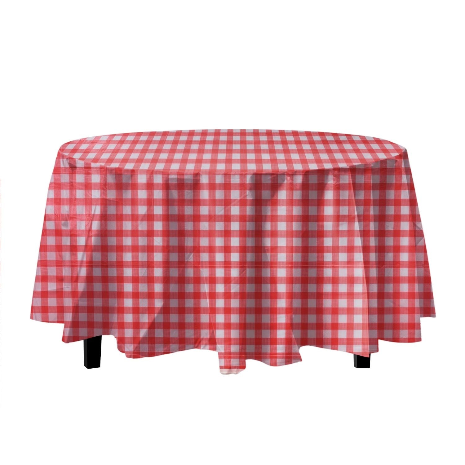 Red Gingham Printed Plastic Round Tablecloth | 48 Count