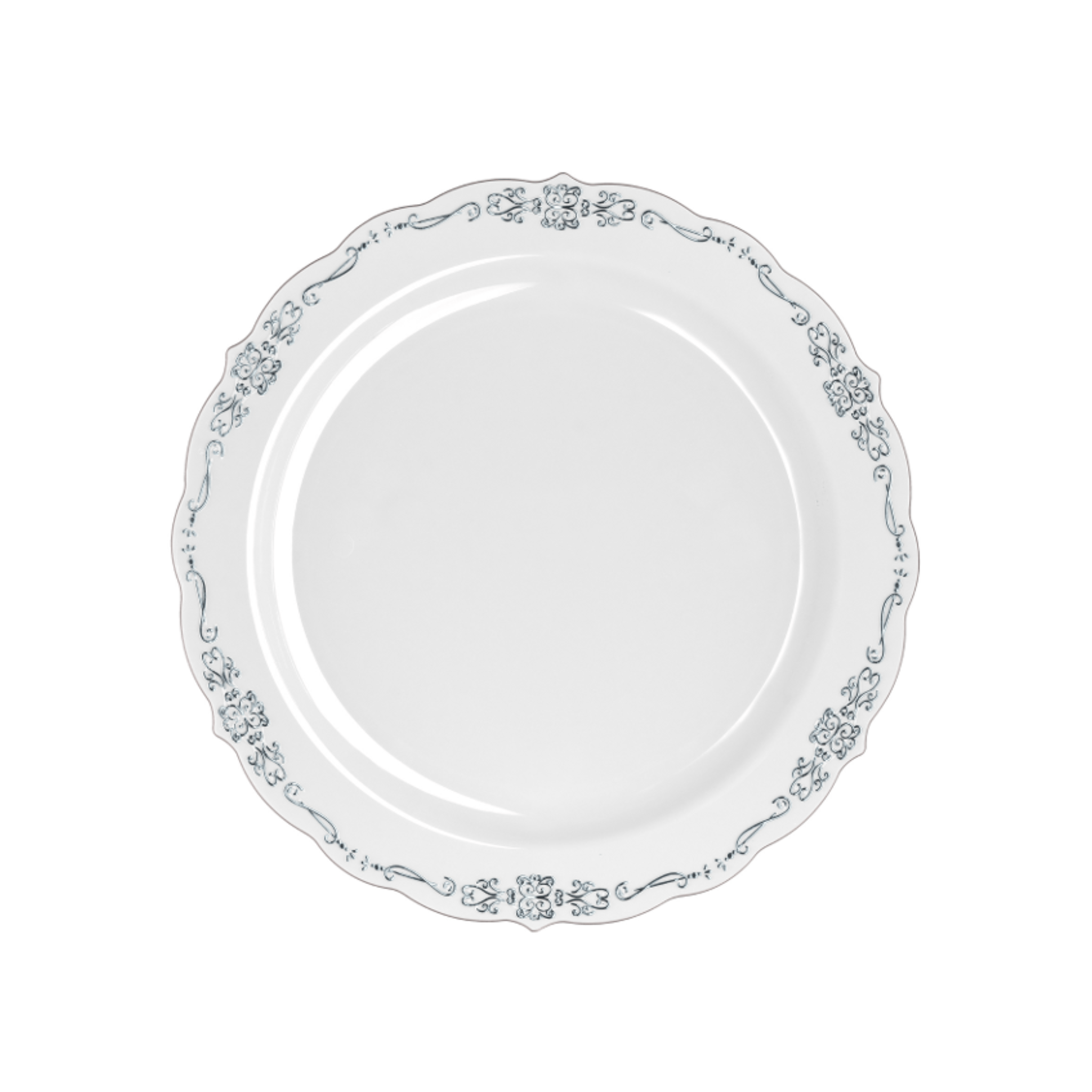 9" Gray / Silver Victorian Design Plastic Plates (120 Count)