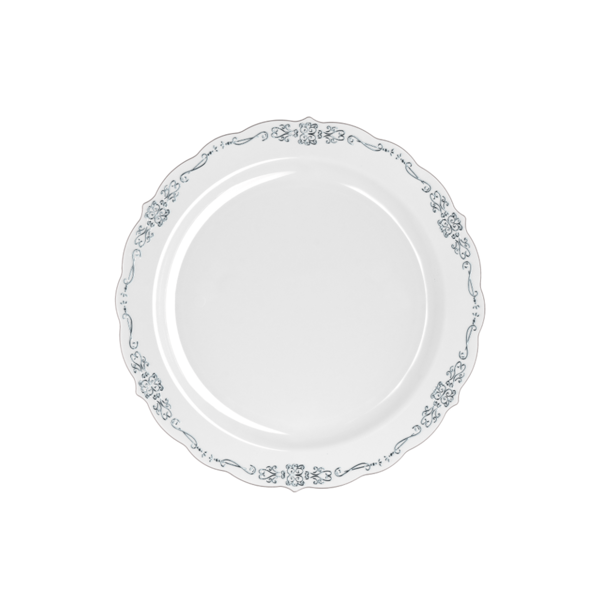 7.5" Gray / Silver Victorian Design Plastic Plates (120 Count)