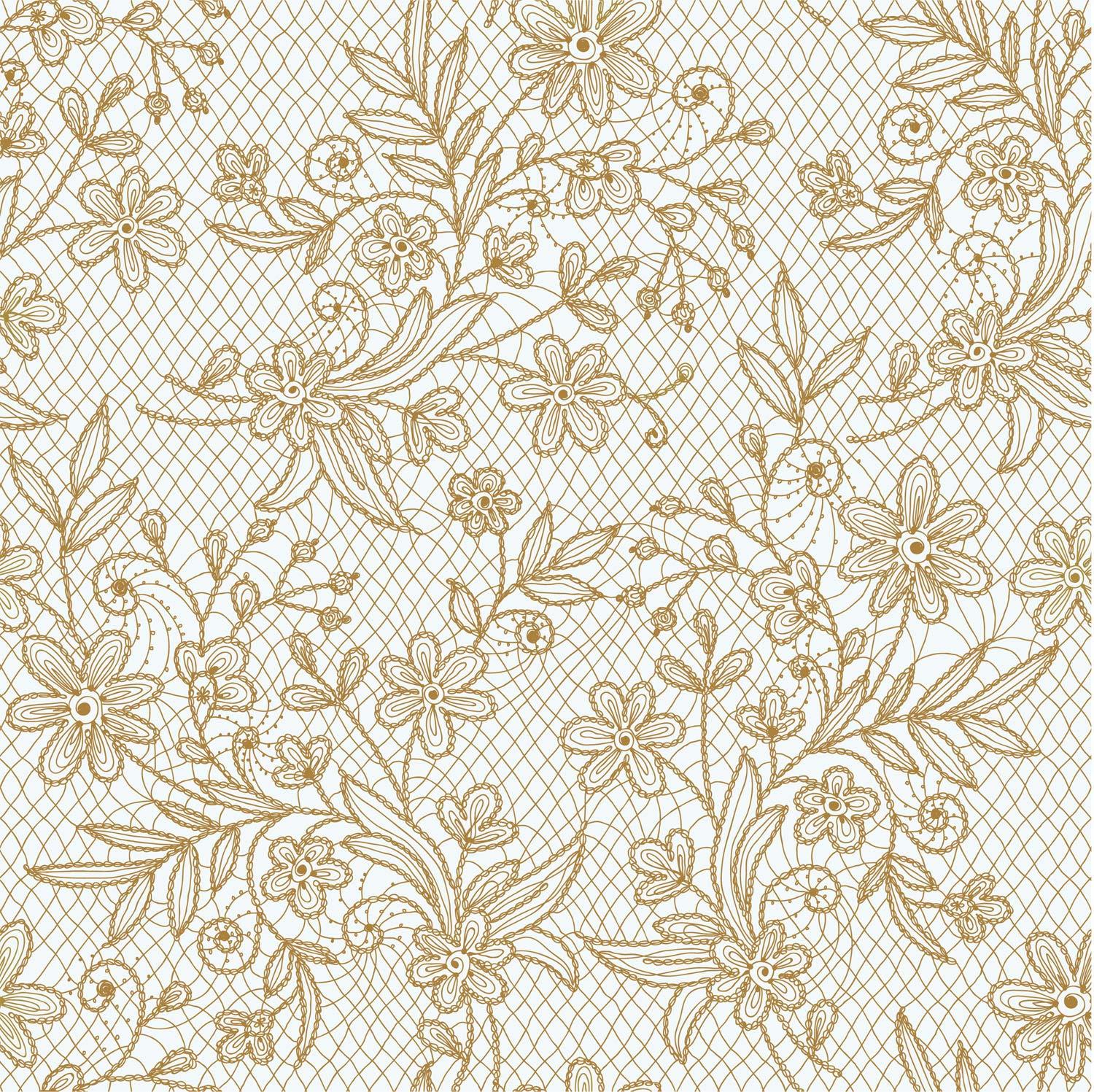 Gold Floral Printed Plastic Tablecloth | 48 Count