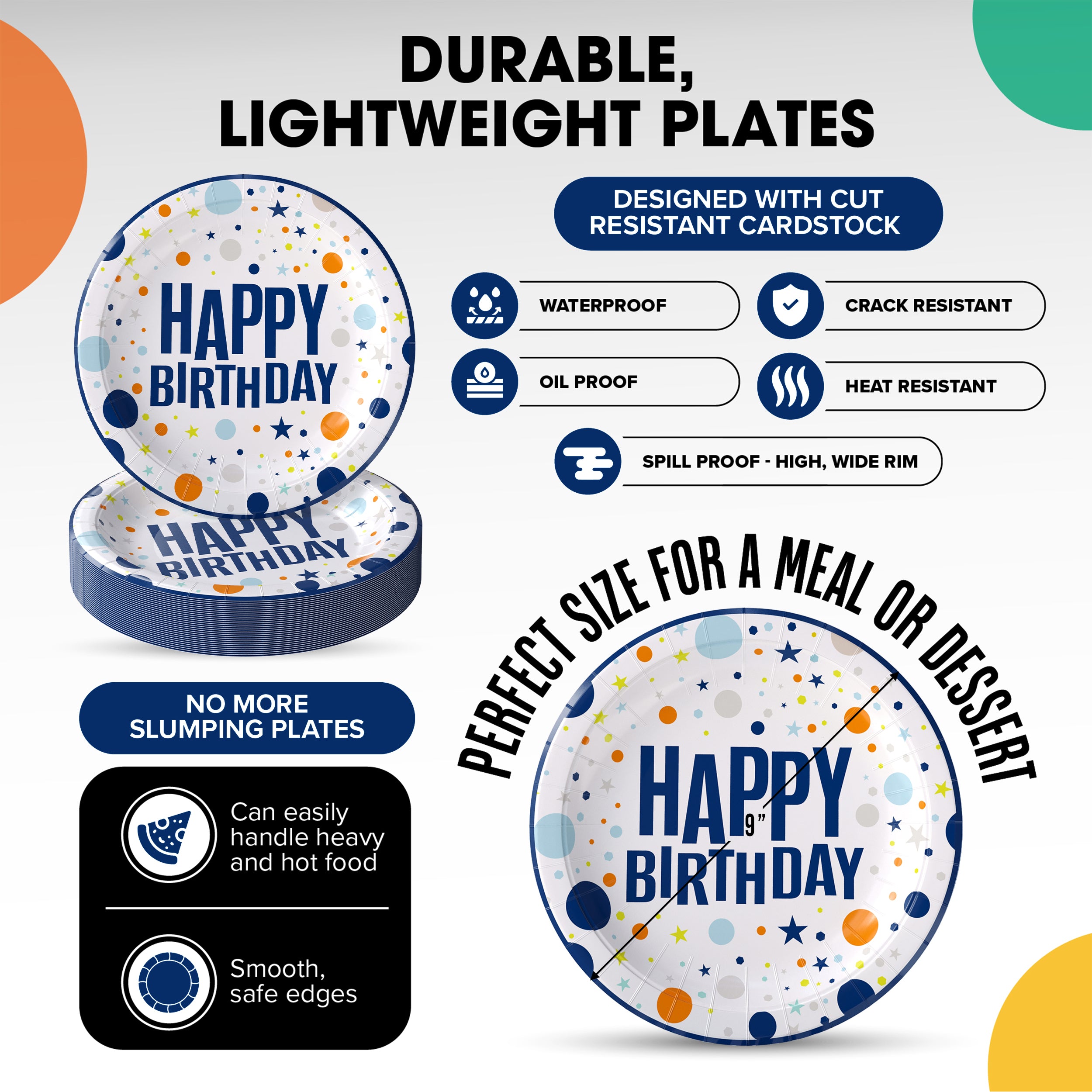 9 In. Birthday Print Paper Plates | 500 Count