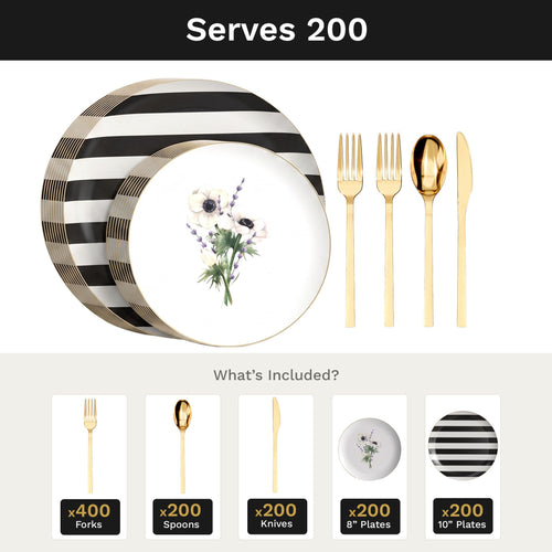Earthtrends Anemone Deluxe Set | Plates & Gold Cutlery | Serves 200