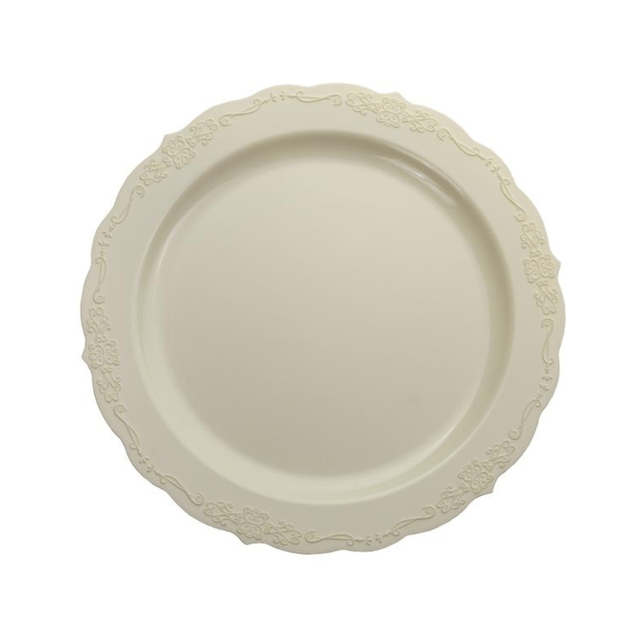 10.25" Ivory Victorian Design Plastic Plates (120 Count)