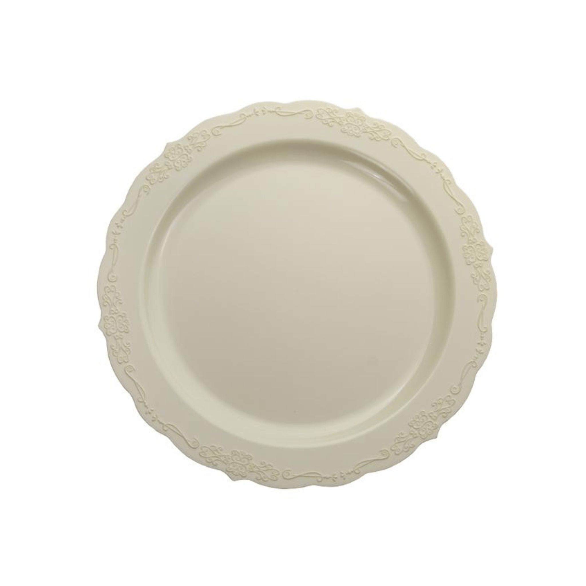 9" Ivory Victorian Design Plastic Plates (120 Count)