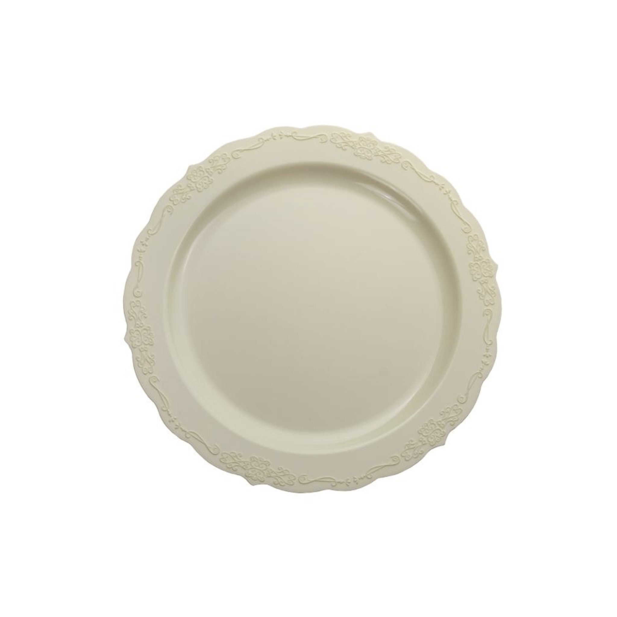 7.5" Ivory Victorian Design Plastic Plates (120 Count)