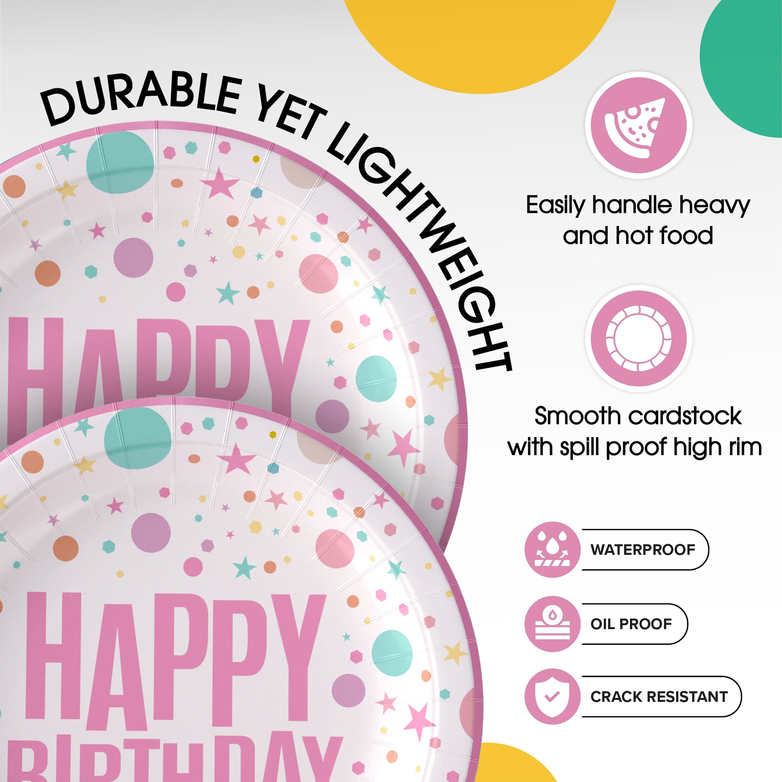 9 In. Pink Birthday Print Paper Plates | 500 Count
