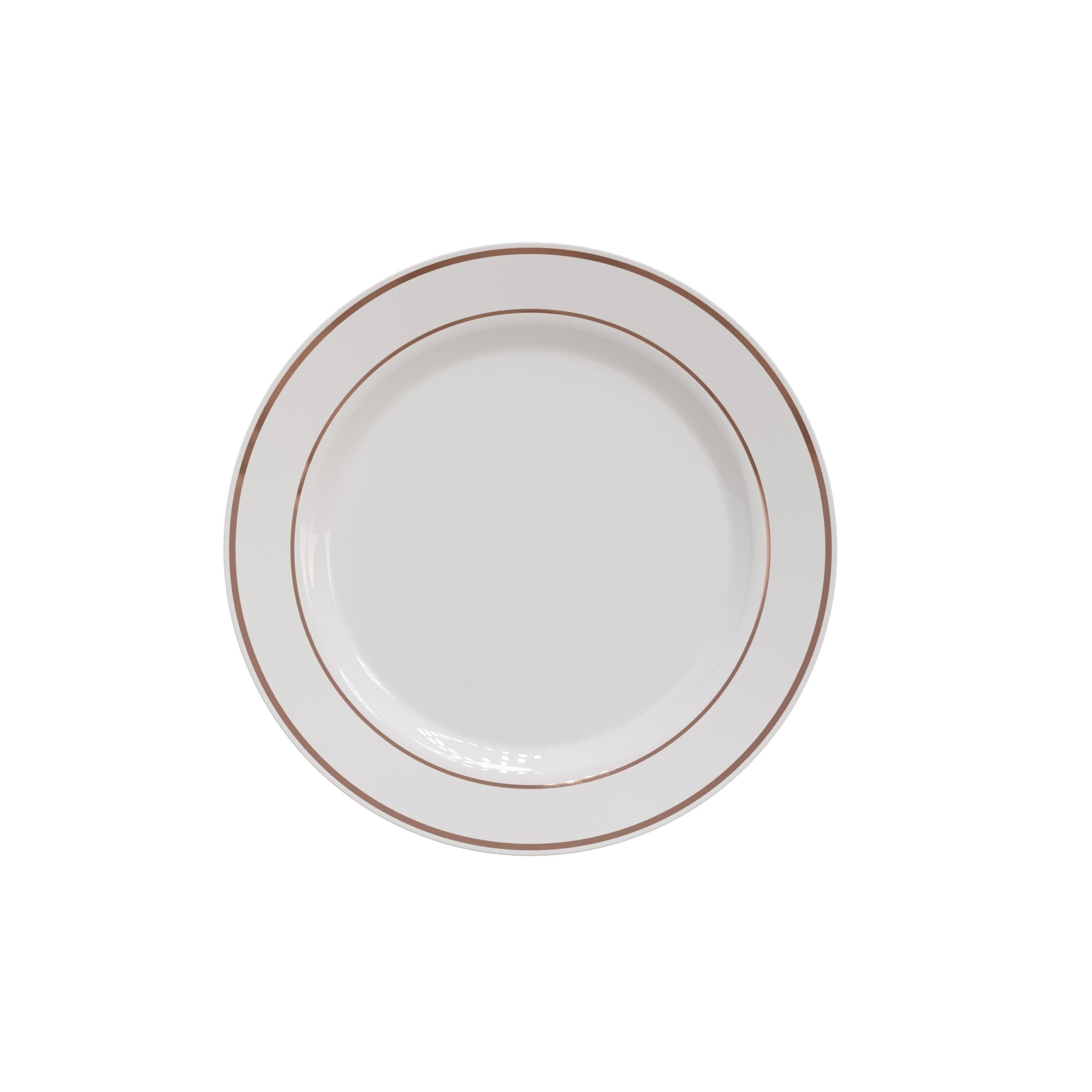 7.5" White/Rose Gold Line Design Plastic Plates (120 Count)