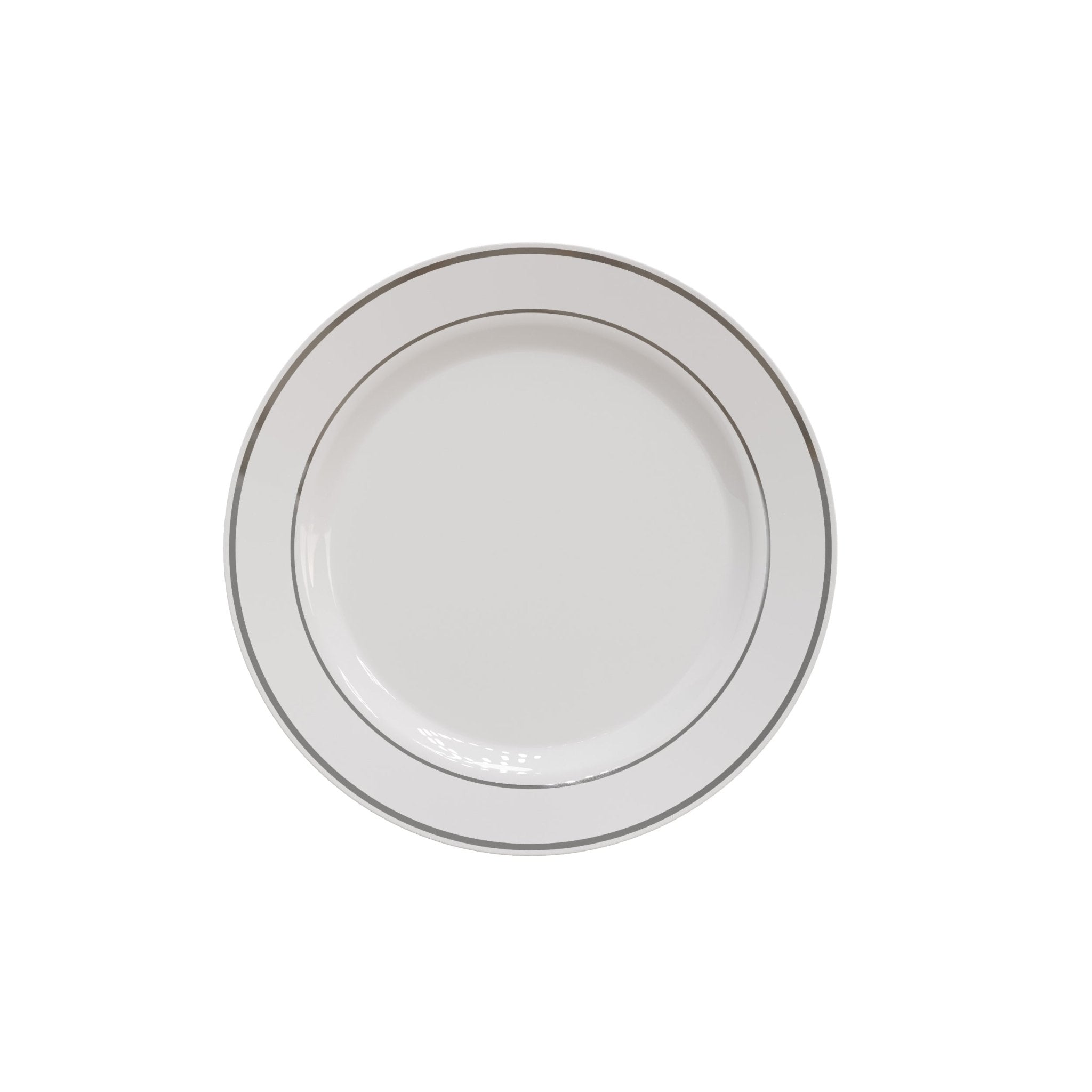 7.5" White/Silver Line Design Plastic Plates (120 Count)