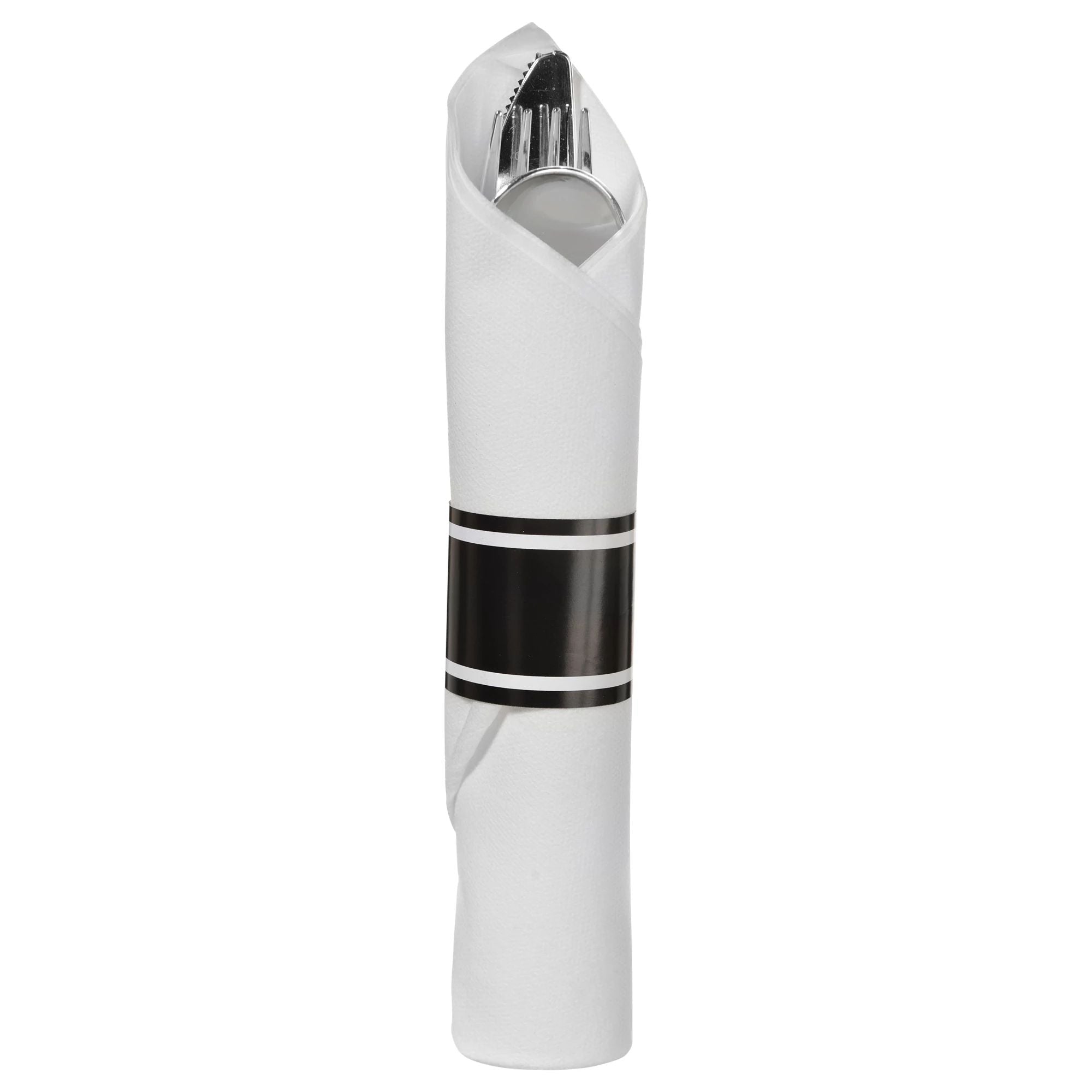 Premium Rolled Black Cutlery Set with Guest Towel | 240 Count