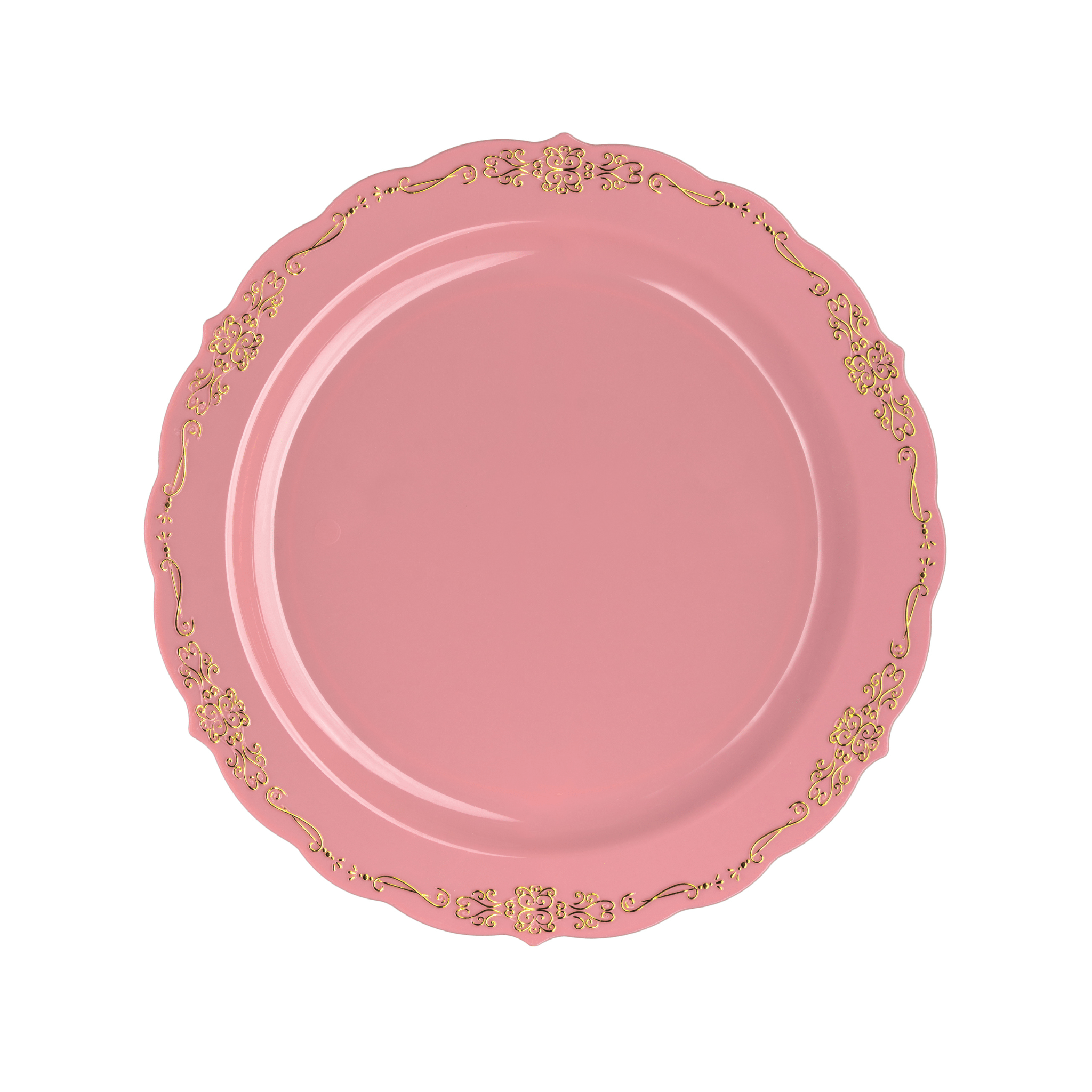 9" Coral / Gold Victorian Design Plastic Plates (120 Count)
