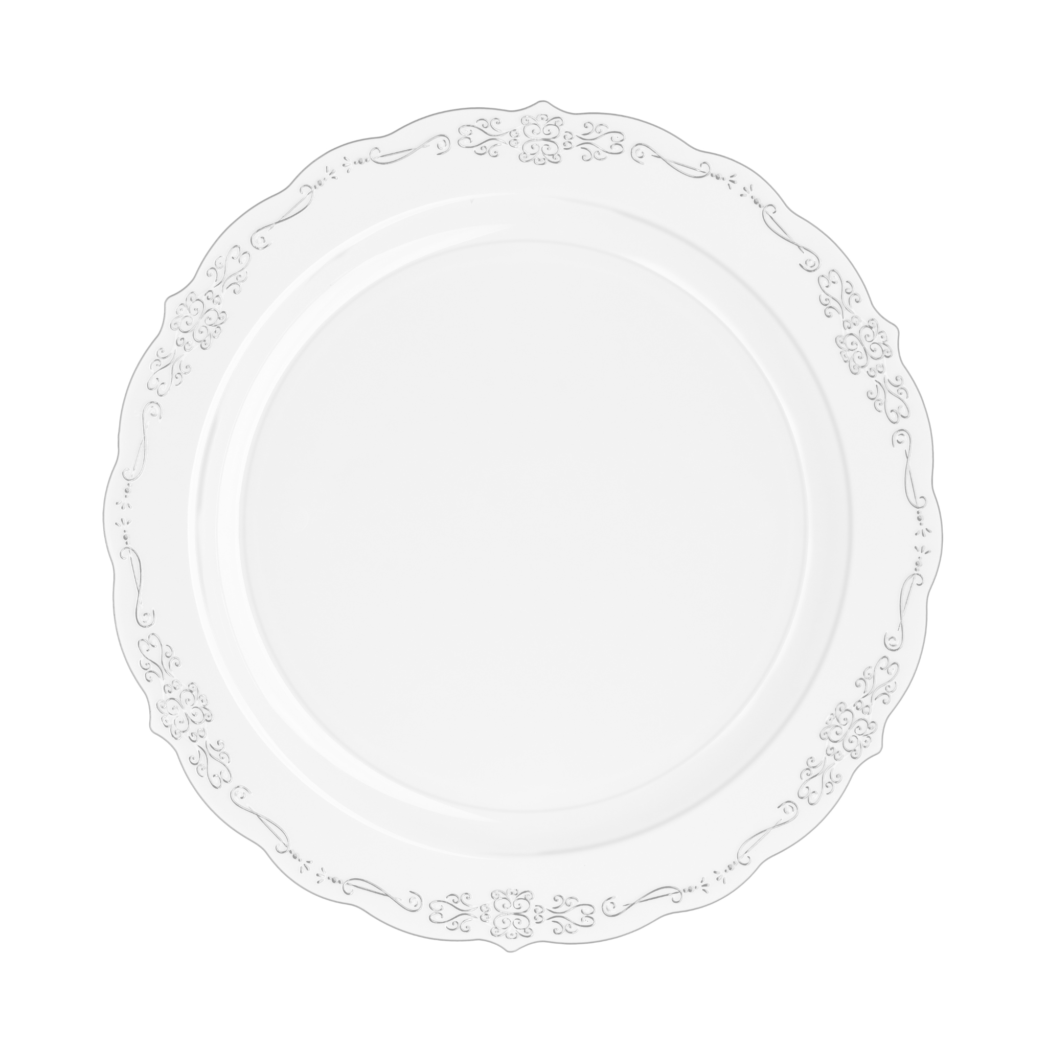 10.25" Clear Victorian Design Plastic Plates (120 Count)