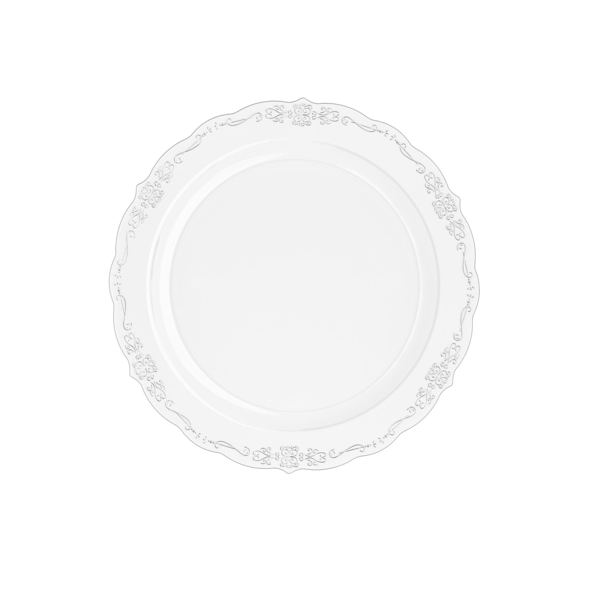 7.5" Clear Victorian Design Plastic Plates (120 Count)