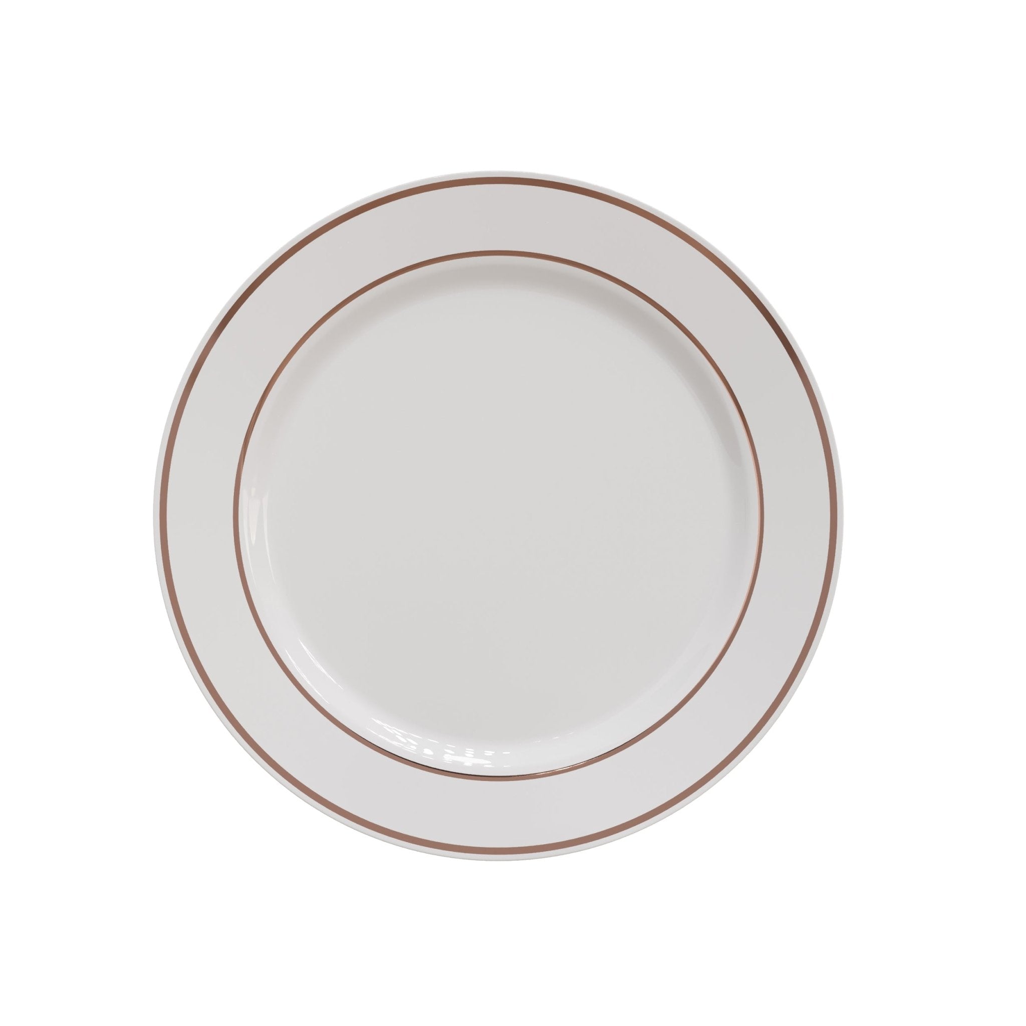 9" White/Rose Gold Line Design Plastic Plates (120 Count)