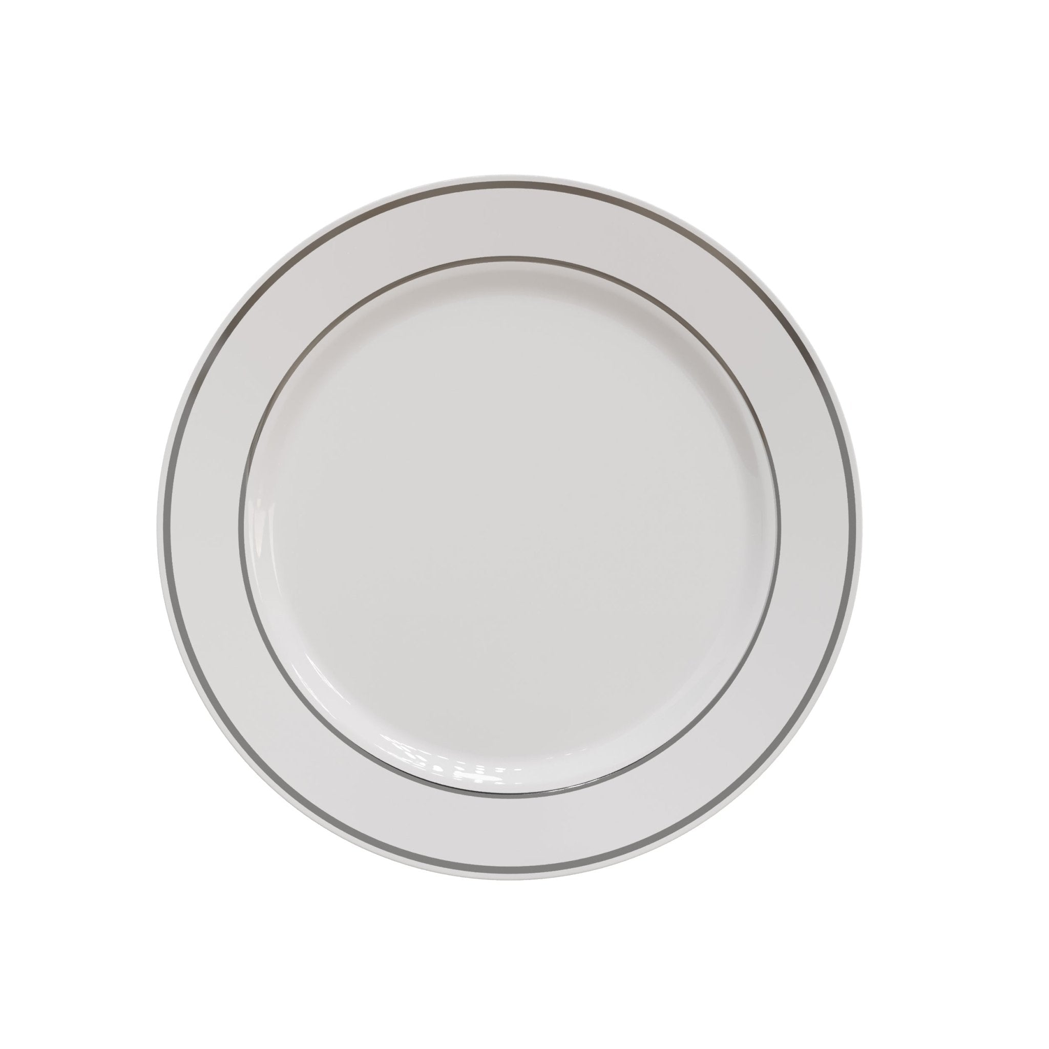 9" White/Silver Line Design Plastic Plates (120 Count)
