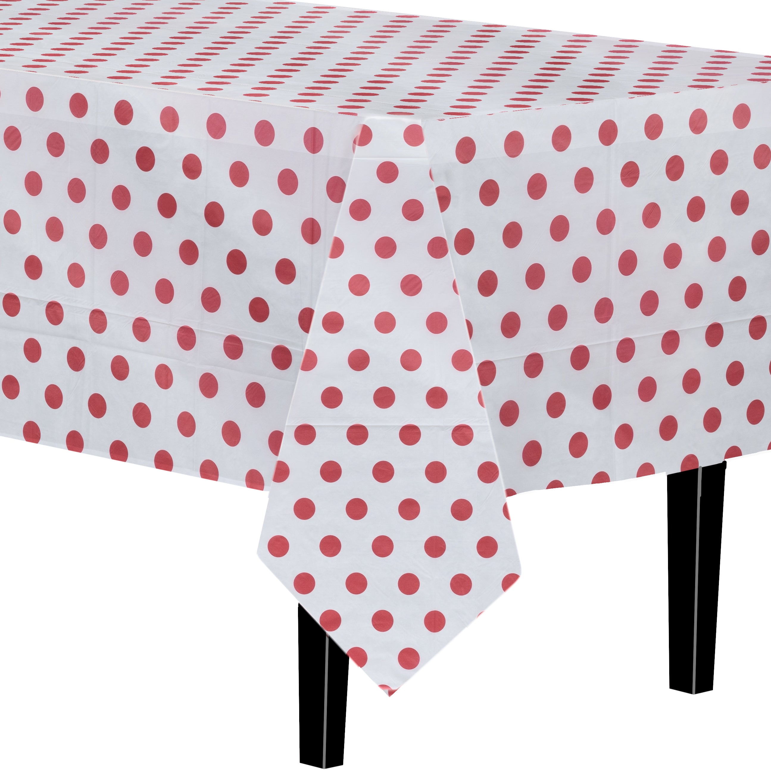 Red Polka Dot Printed Plastic Tablecloth | 48 Count