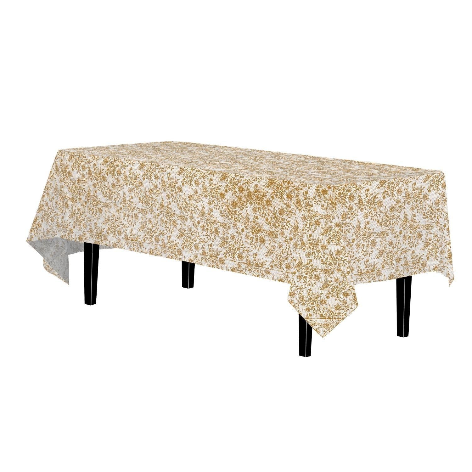 Premium Gold Floral Plastic Tablecloth | 12 Count