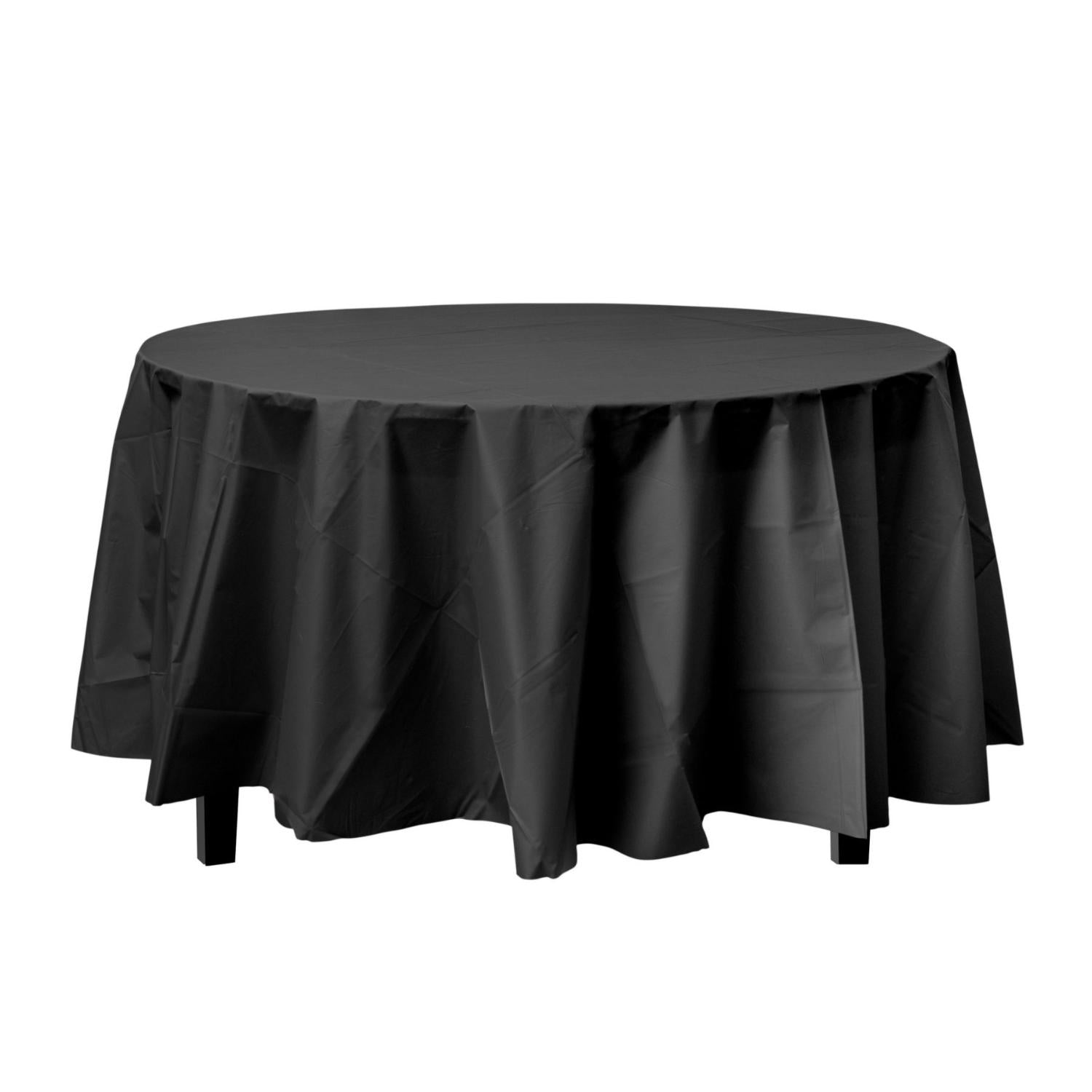 Premium Round Black Plastic Tablecloth | 96 Count