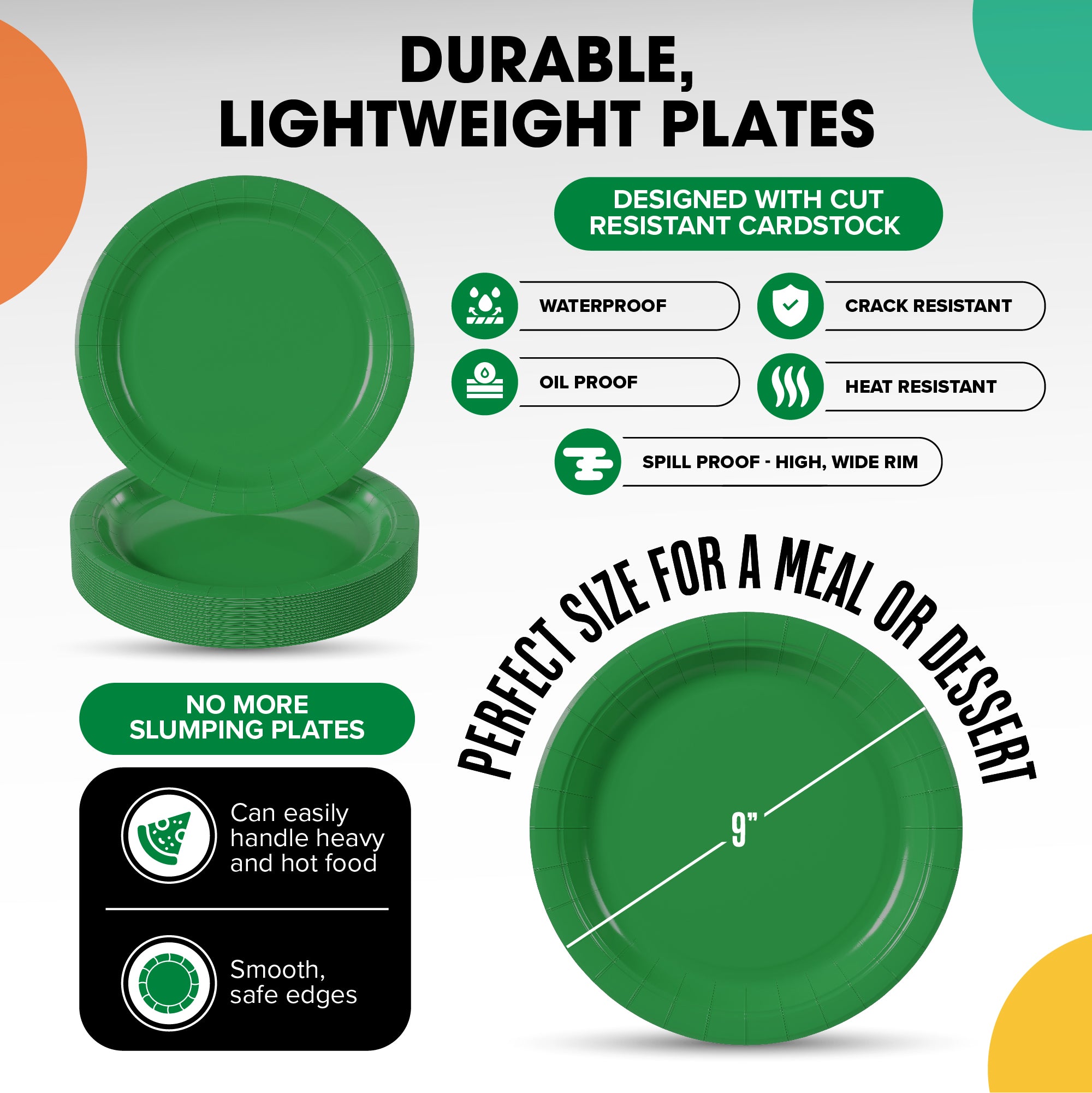 9 In. Emerald Green Paper Plates - 500 Ct.