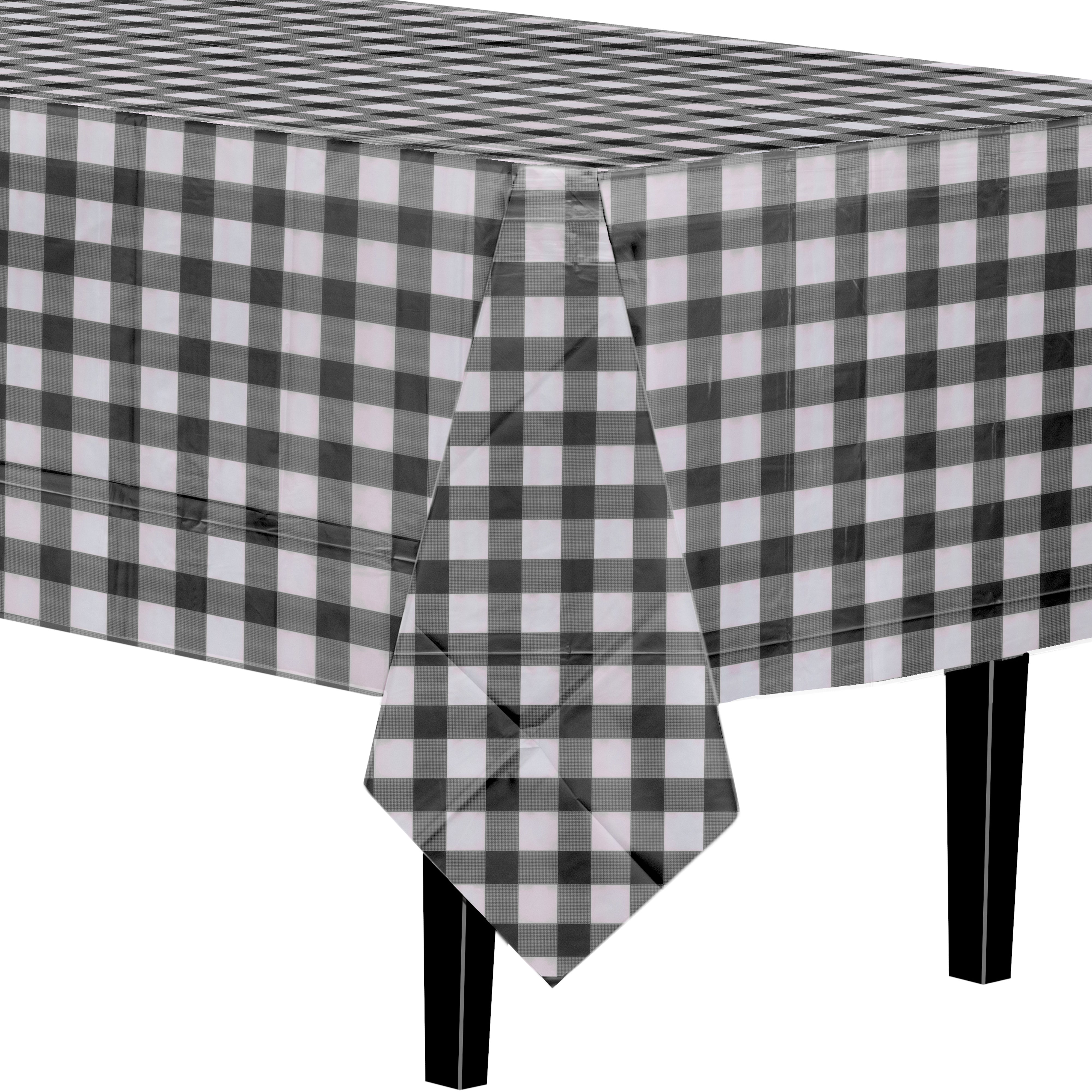 Black Gingham Plastic Tablecloth | 48 Count