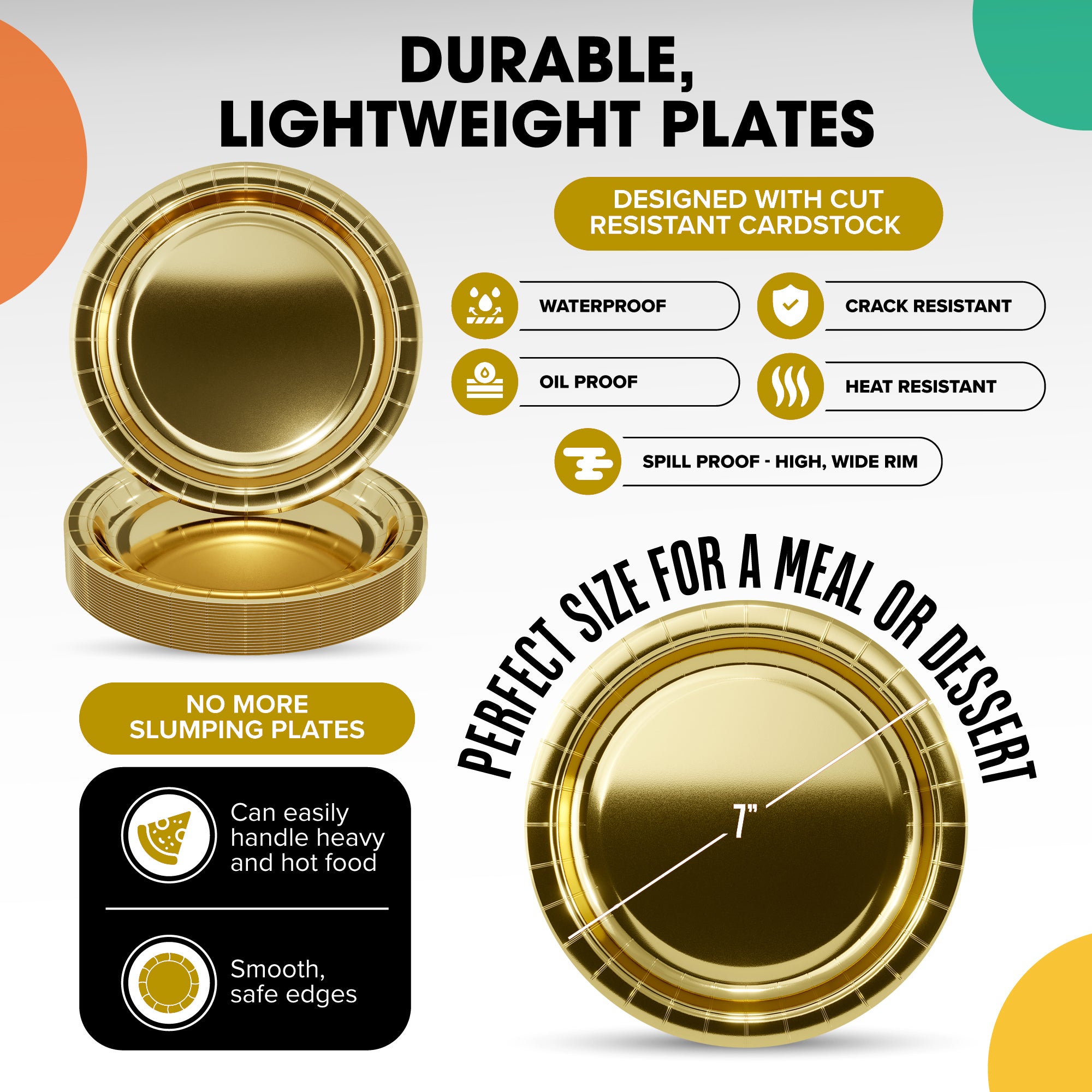 7 In. Reflective Gold Paper Plates - 500 Ct.