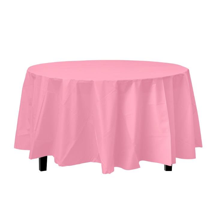 Premium Round Pink Plastic Tablecloth | 96 Count