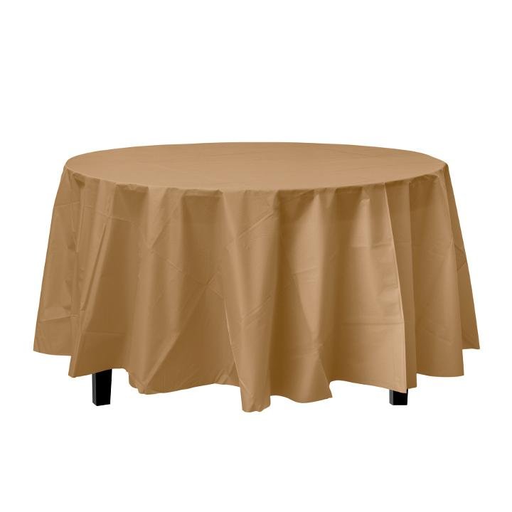 Premium Round Gold Plastic Tablecloth | 96 Count