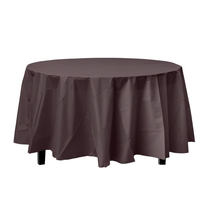 Premium Round Brown Plastic Tablecloth | 96 Count