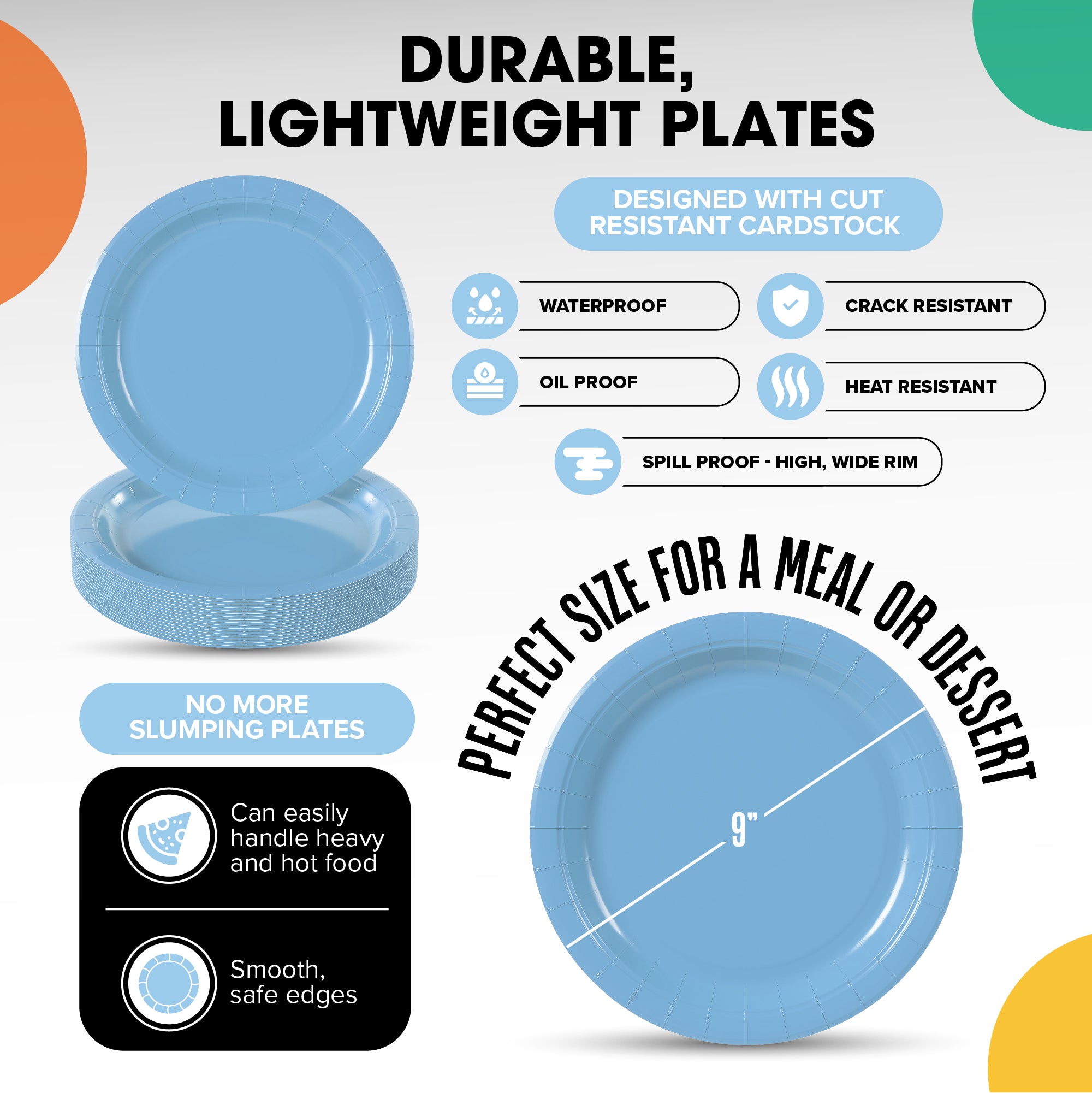 9 In. Light Blue Paper Plates - 500 Ct.
