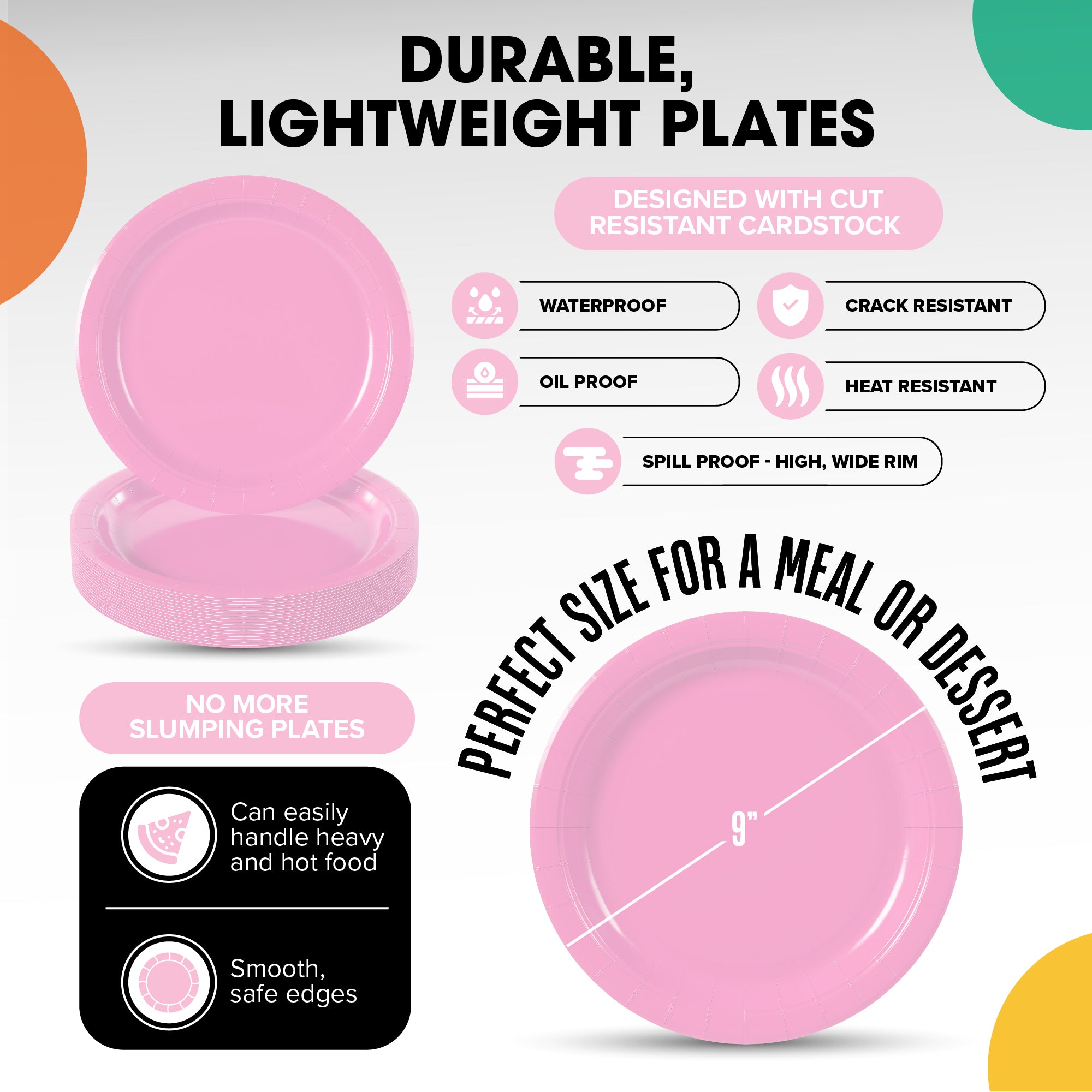 9 In. Pink Paper Plates - 500 Ct.